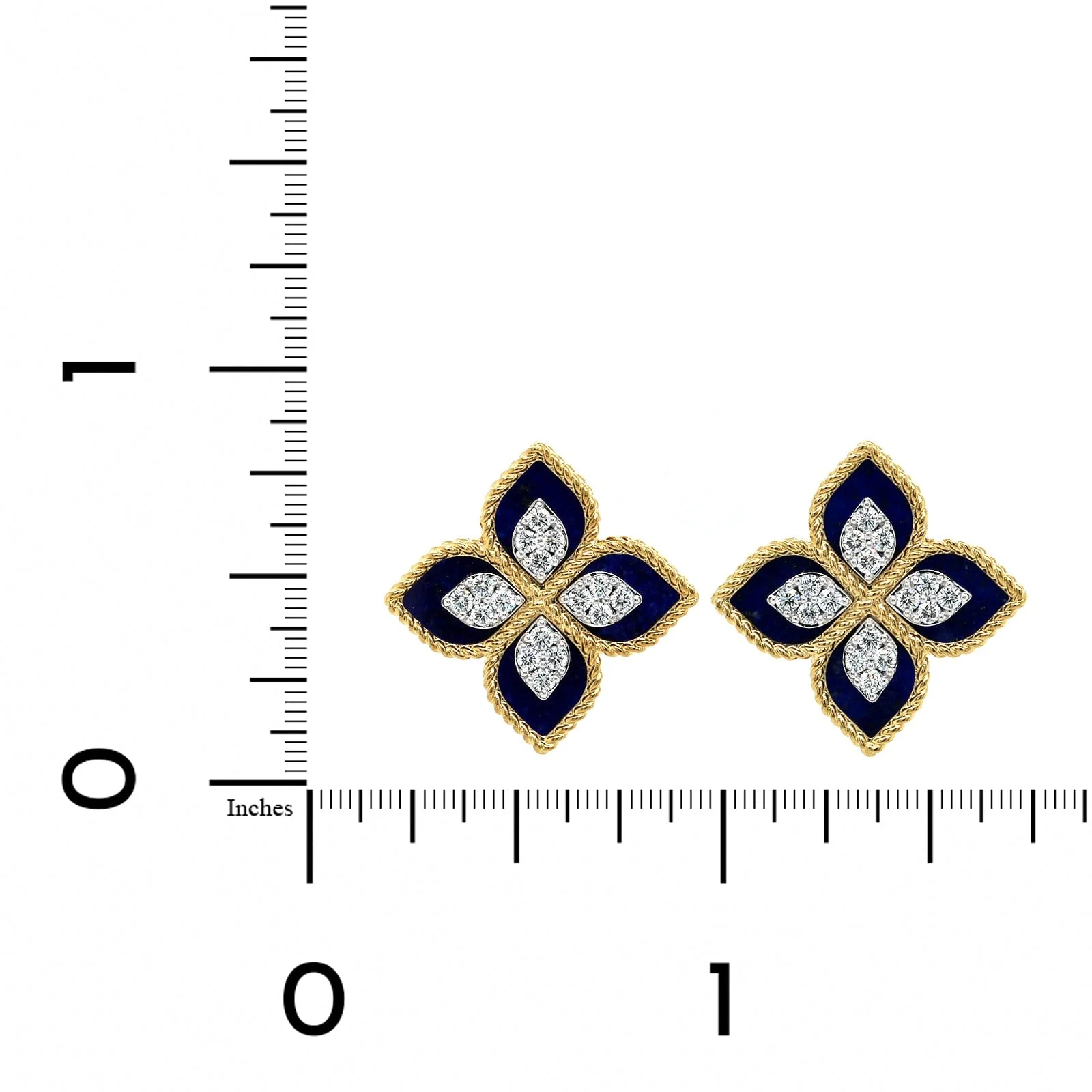 Roberto Coin 18K Yellow & White Gold Lapis Venetian Princess Diamond Stud Earrings - Image 2