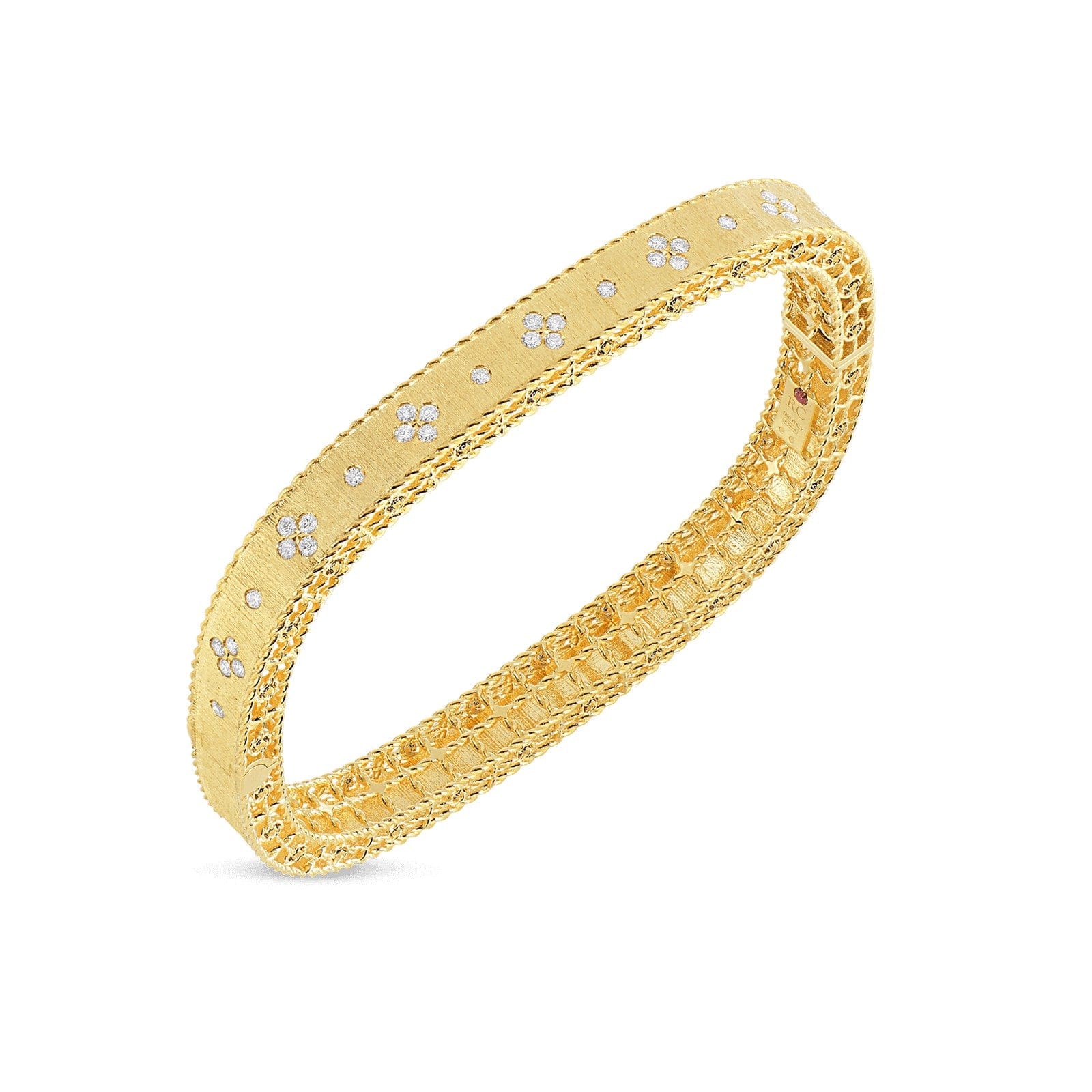 Roberto Coin Princess 18K Yellow Gold Satin Finish Bangle with Fleur de Lis Diamonds
