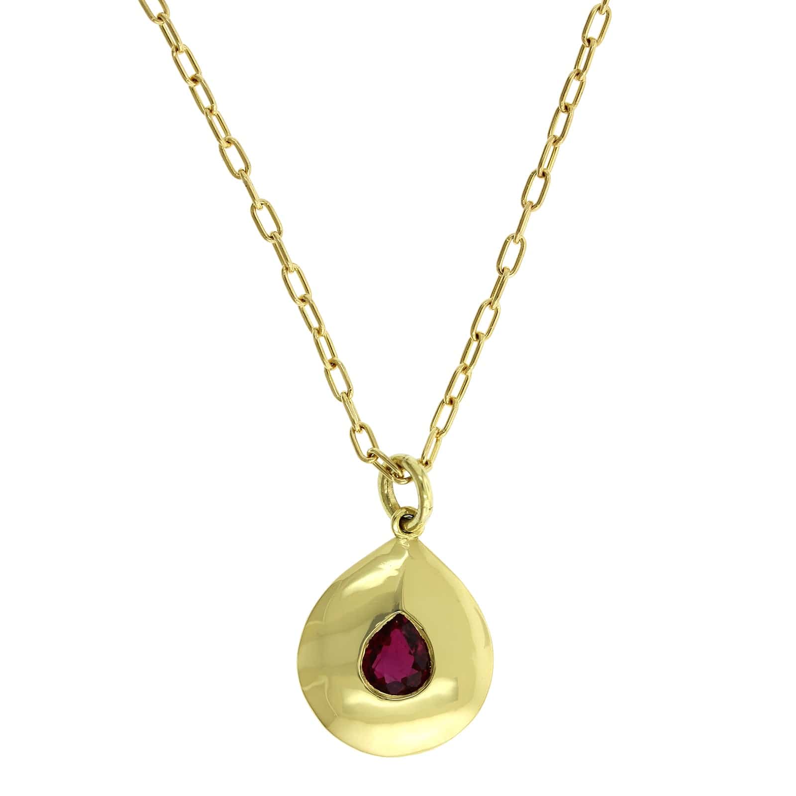 18K Yellow Gold Pear Shape Bezel Set Ruby Pendant - Image 4
