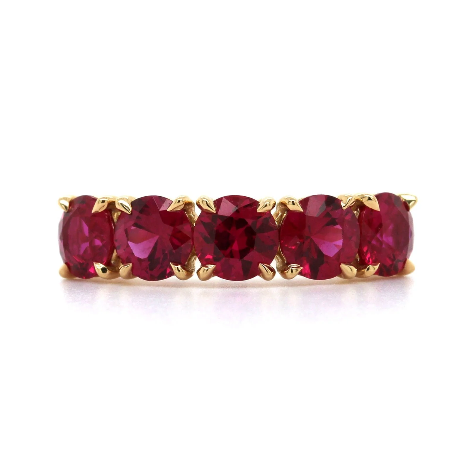 18K Yellow Gold 5 Stone Ruby Band - Image 4