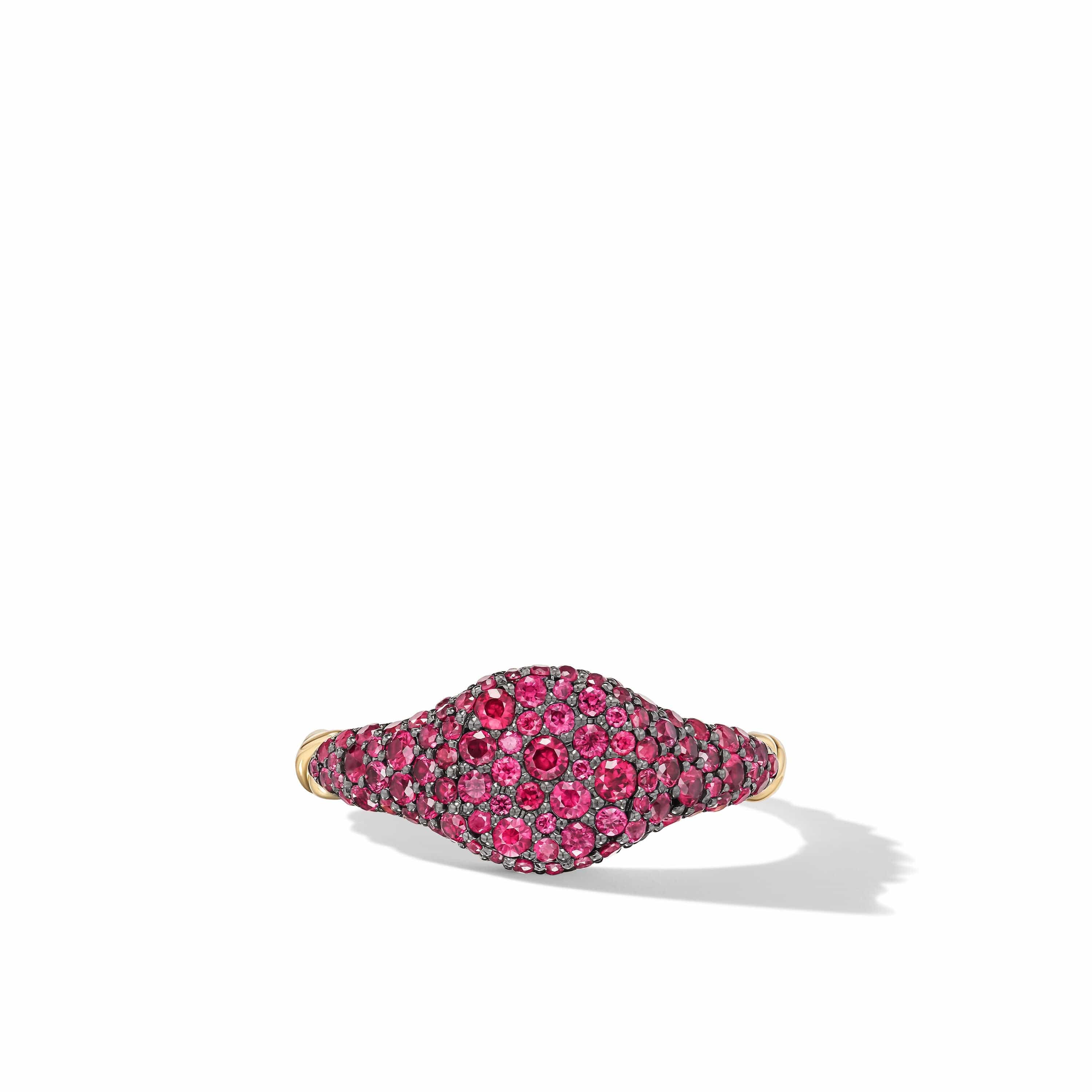 Petite Pavé Pinky Ring in 18K Yellow Gold with Red Rubies, 7mm - Image 3