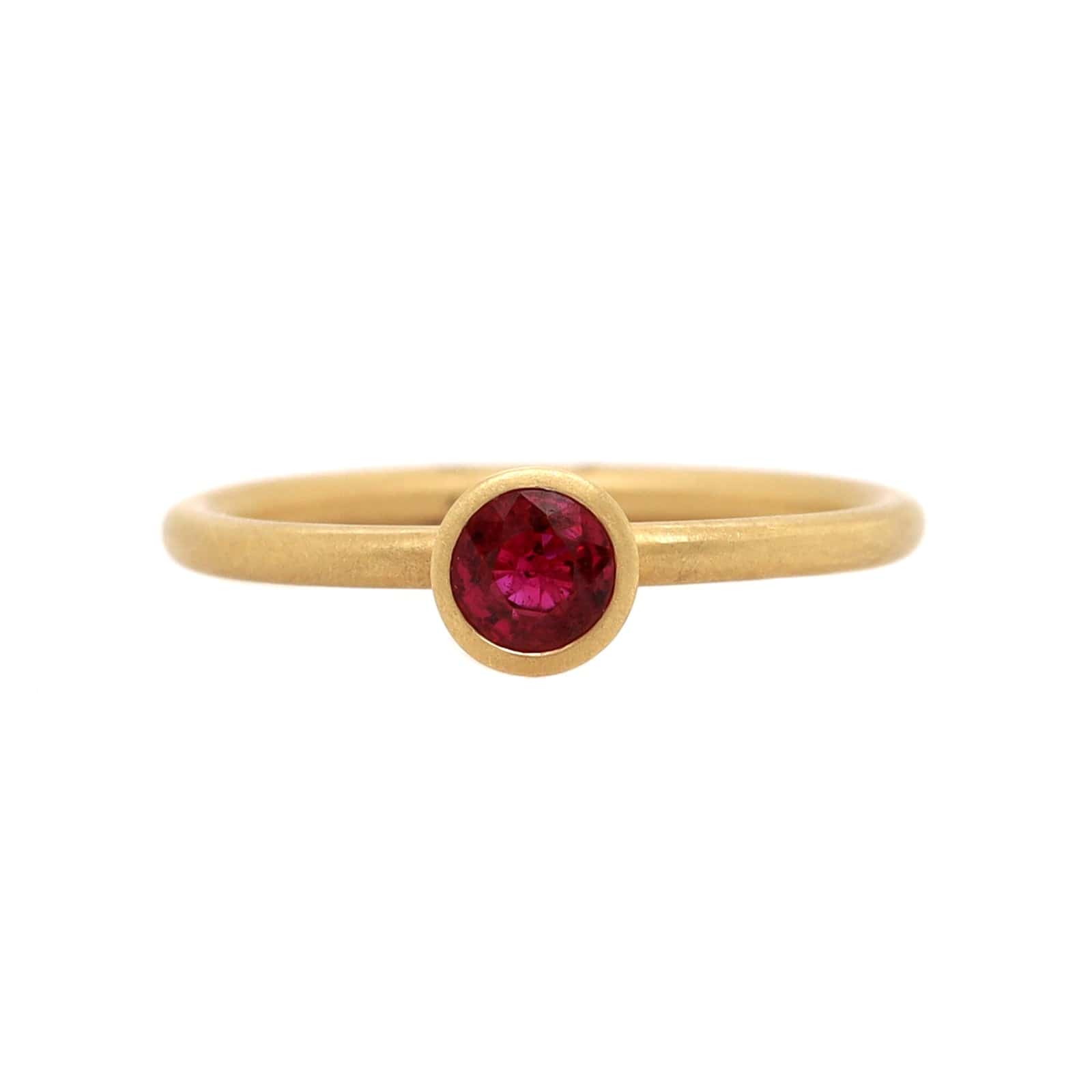 18K Yellow Gold Bezel Set Round Ruby Ring