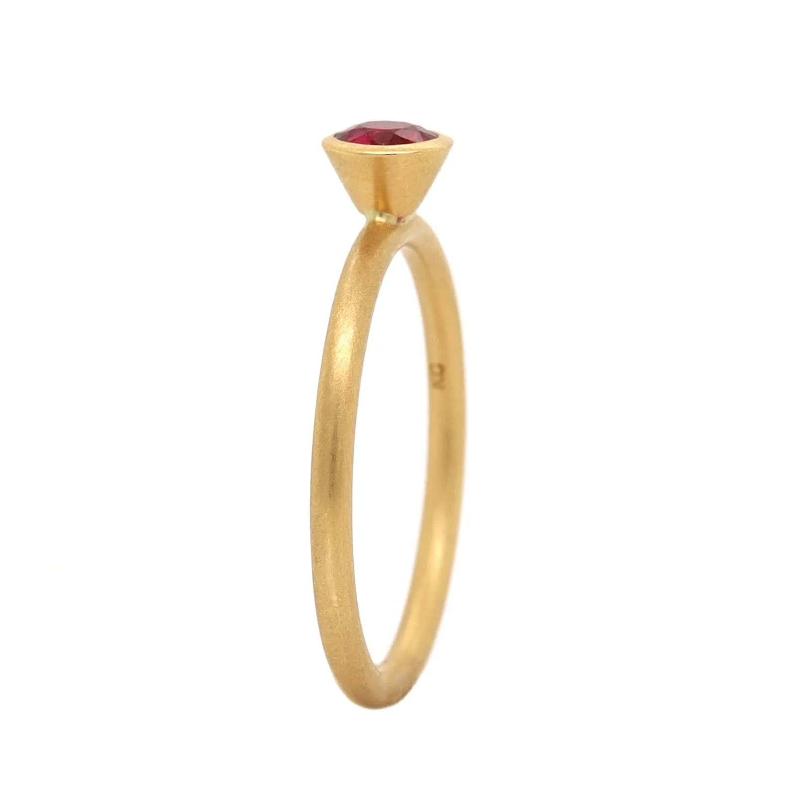 18K Yellow Gold Bezel Set Round Ruby Ring - Image 2