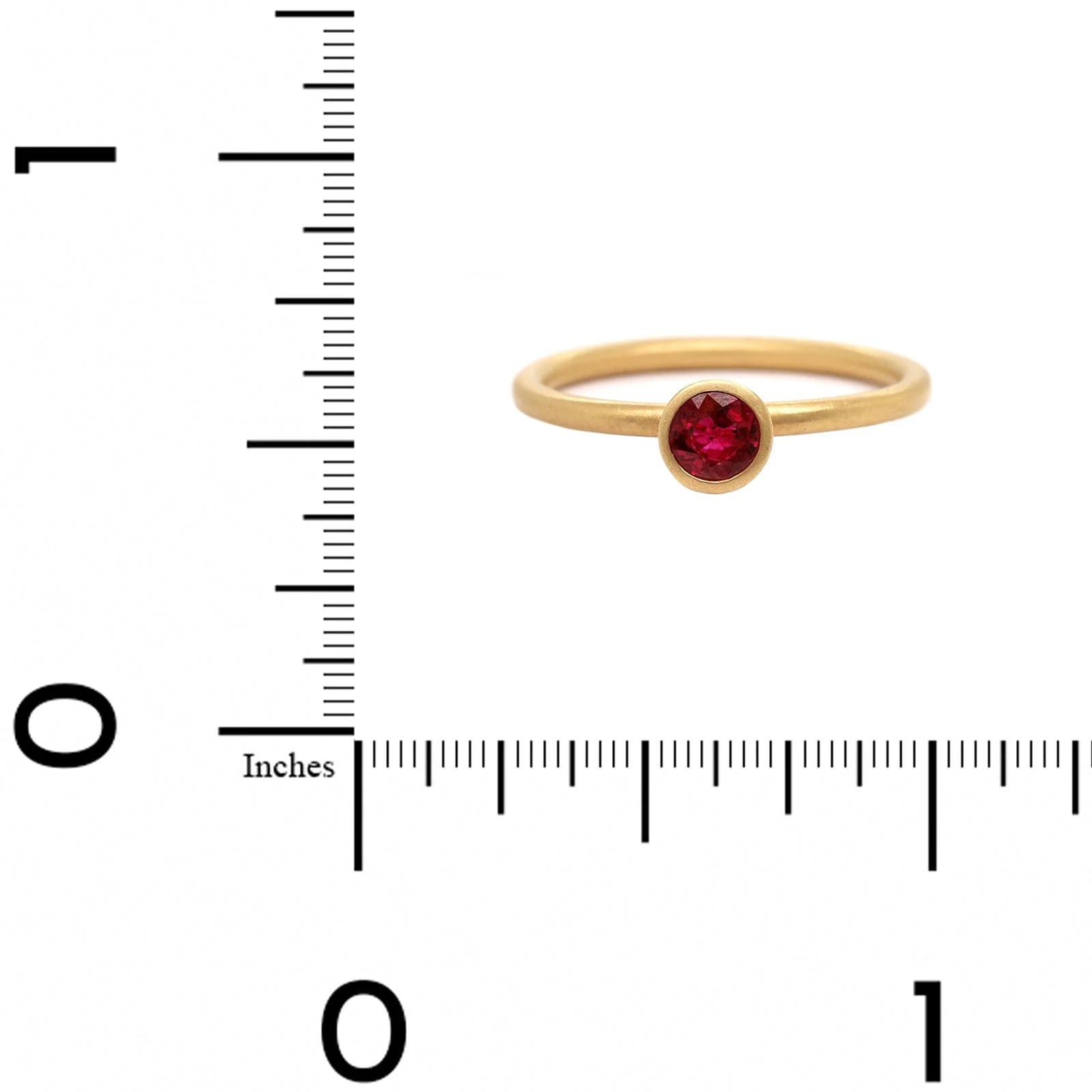 18K Yellow Gold Bezel Set Round Ruby Ring - Image 4