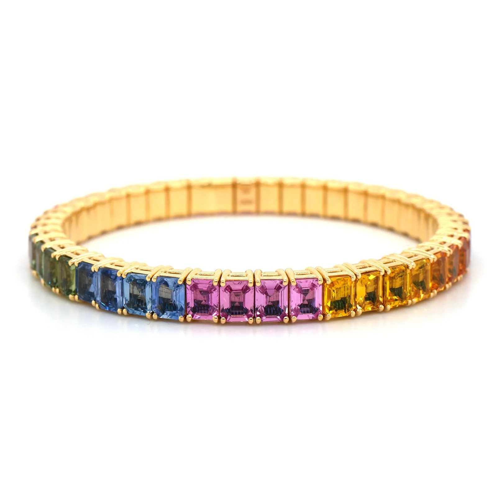 Zydo 18K Yellow Gold Sapphire Rainbow Stretch Bracelet - Image 4