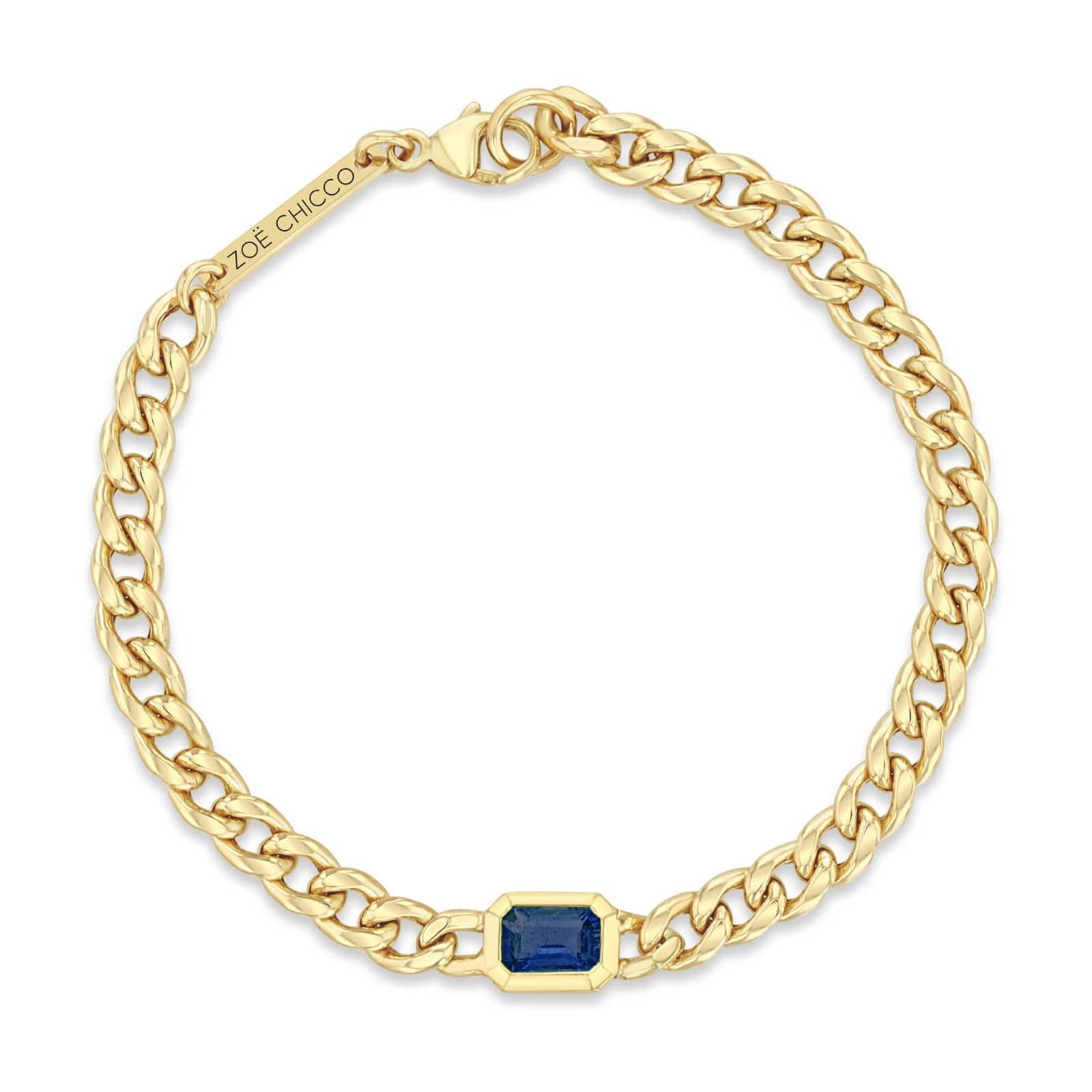 Zoe Chicco 14K Yellow Gold Blue Sapphire Medium Curb Chain Bracelet
