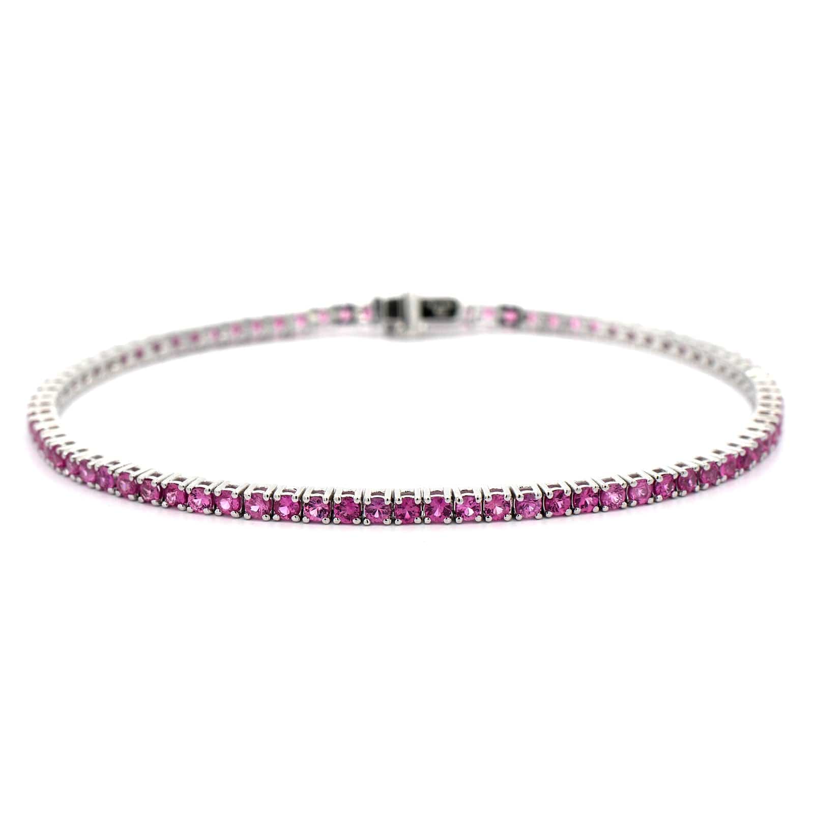 18K White Gold Pink Sapphire Tennis Bracelet