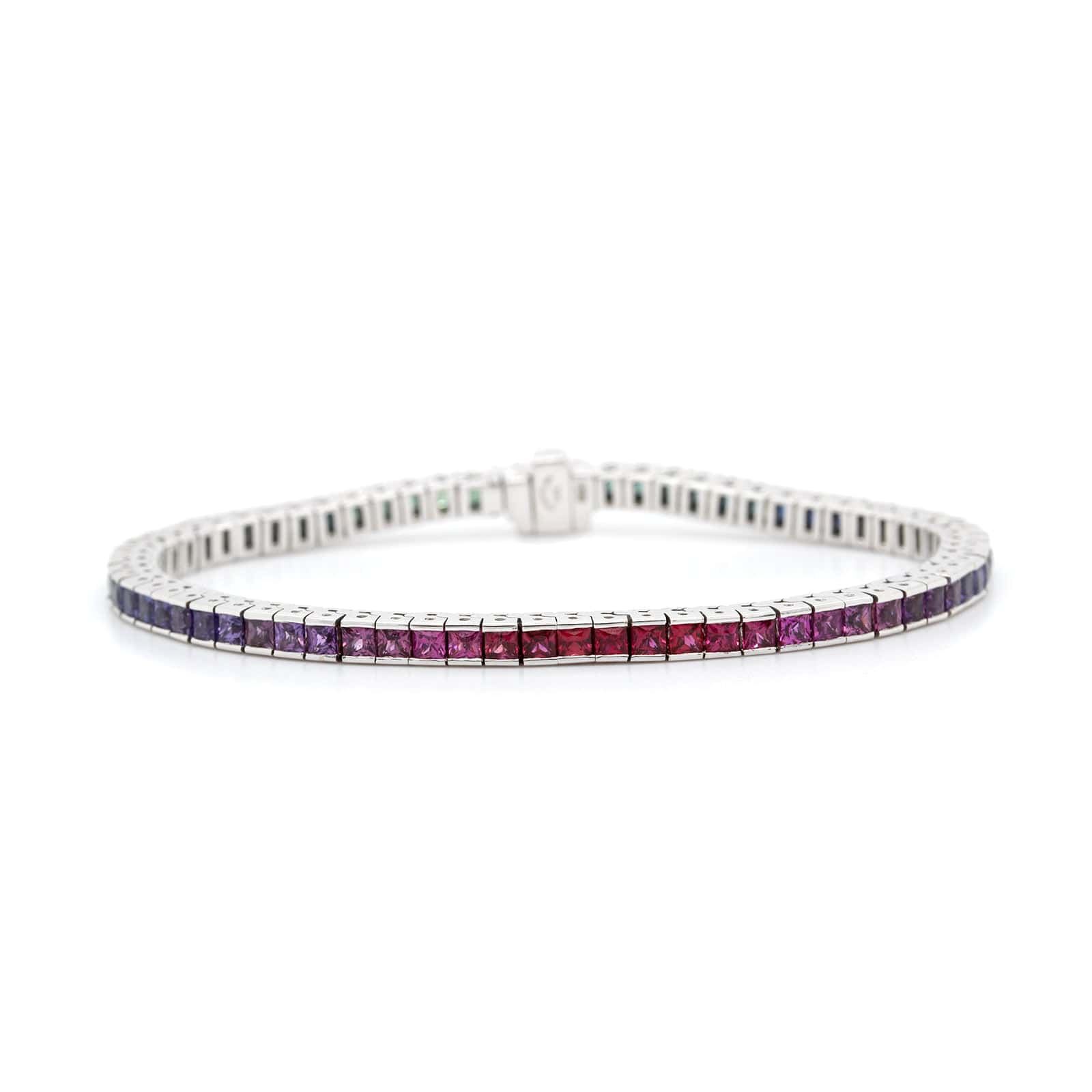 14K White Gold Multi Colored Sapphire Tennis Bracelet