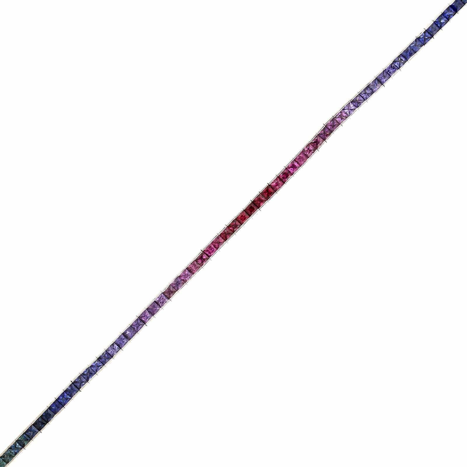 14K White Gold Multi Colored Sapphire Tennis Bracelet - Image 2