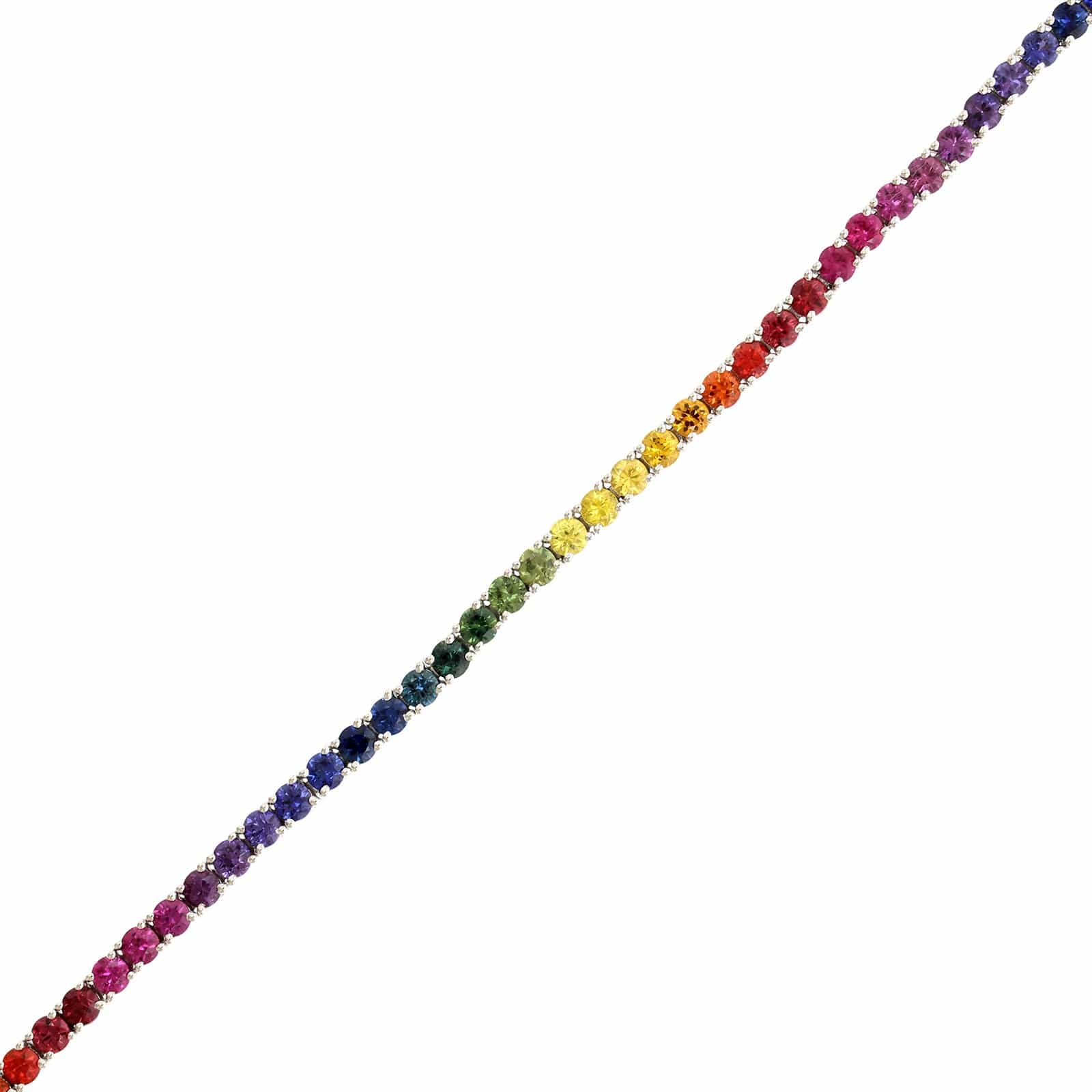 14K White Gold Rainbow Colored Sapphire Tennis Bracelet - Image 2