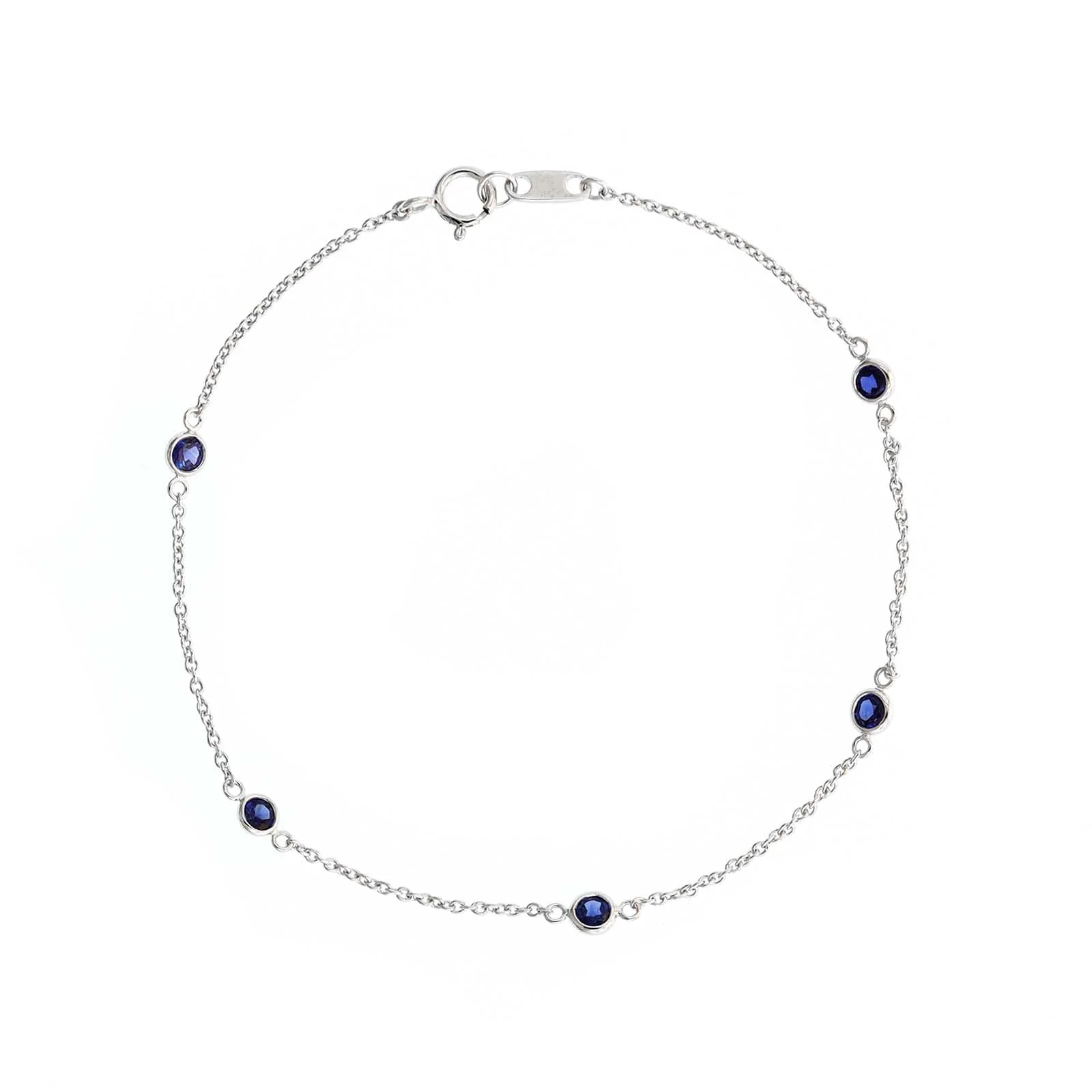 18K White Gold Bezel Set Round Blue Sapphire Bracelet - Image 4