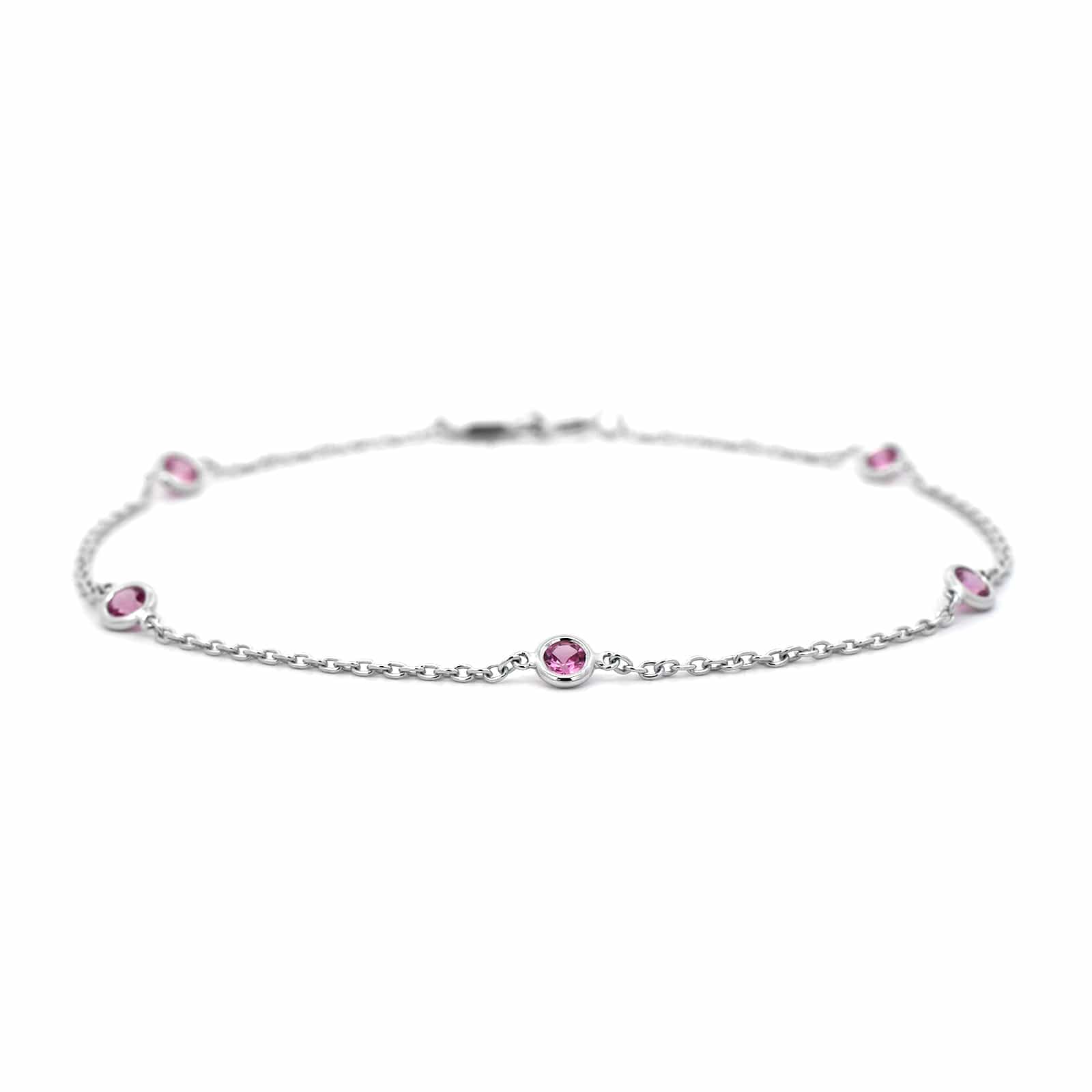 18K White Gold Bezel Set Pink Sapphire Bracelet - Image 4