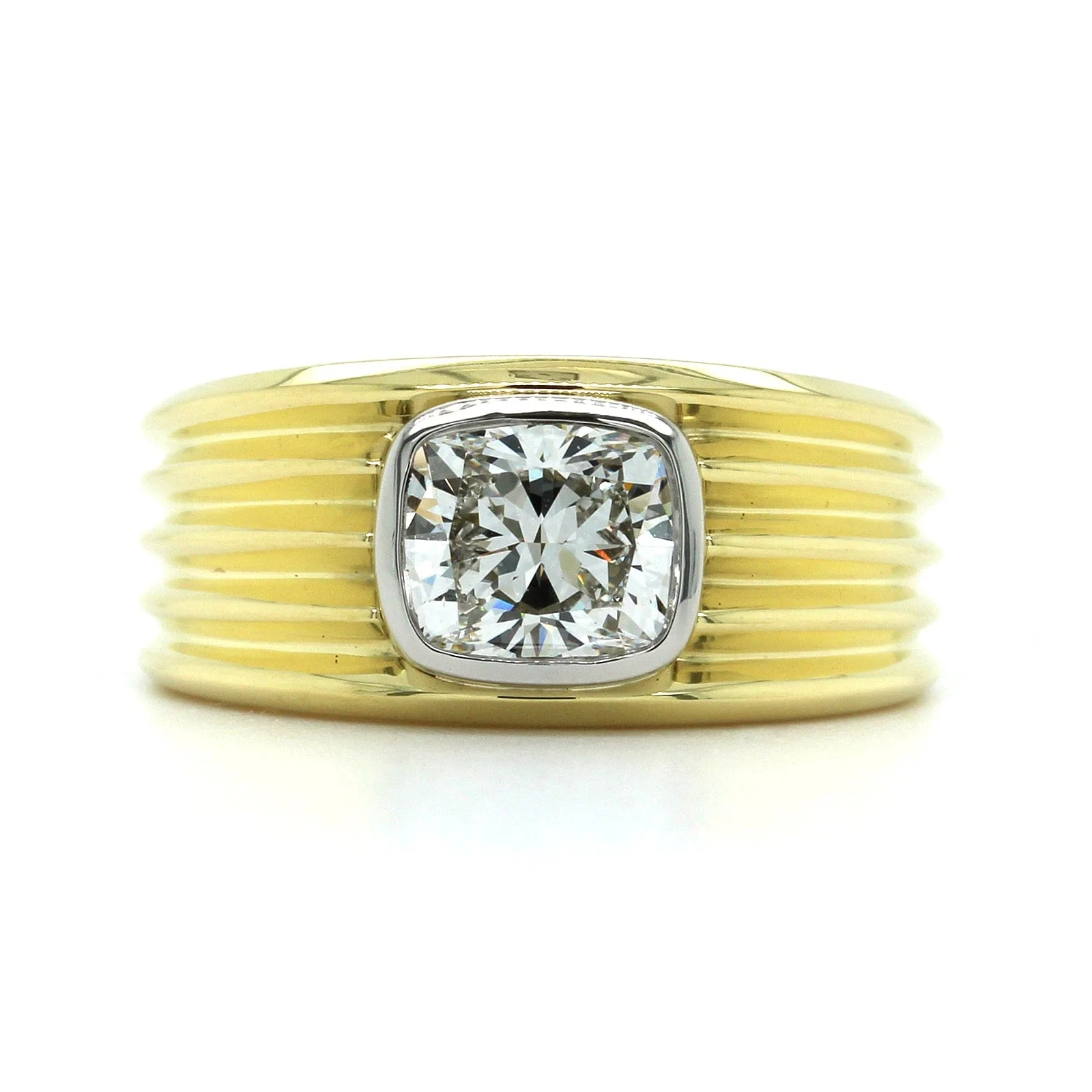 18K Yellow Gold Bezel Set Cushion Diamond Engagement Ring