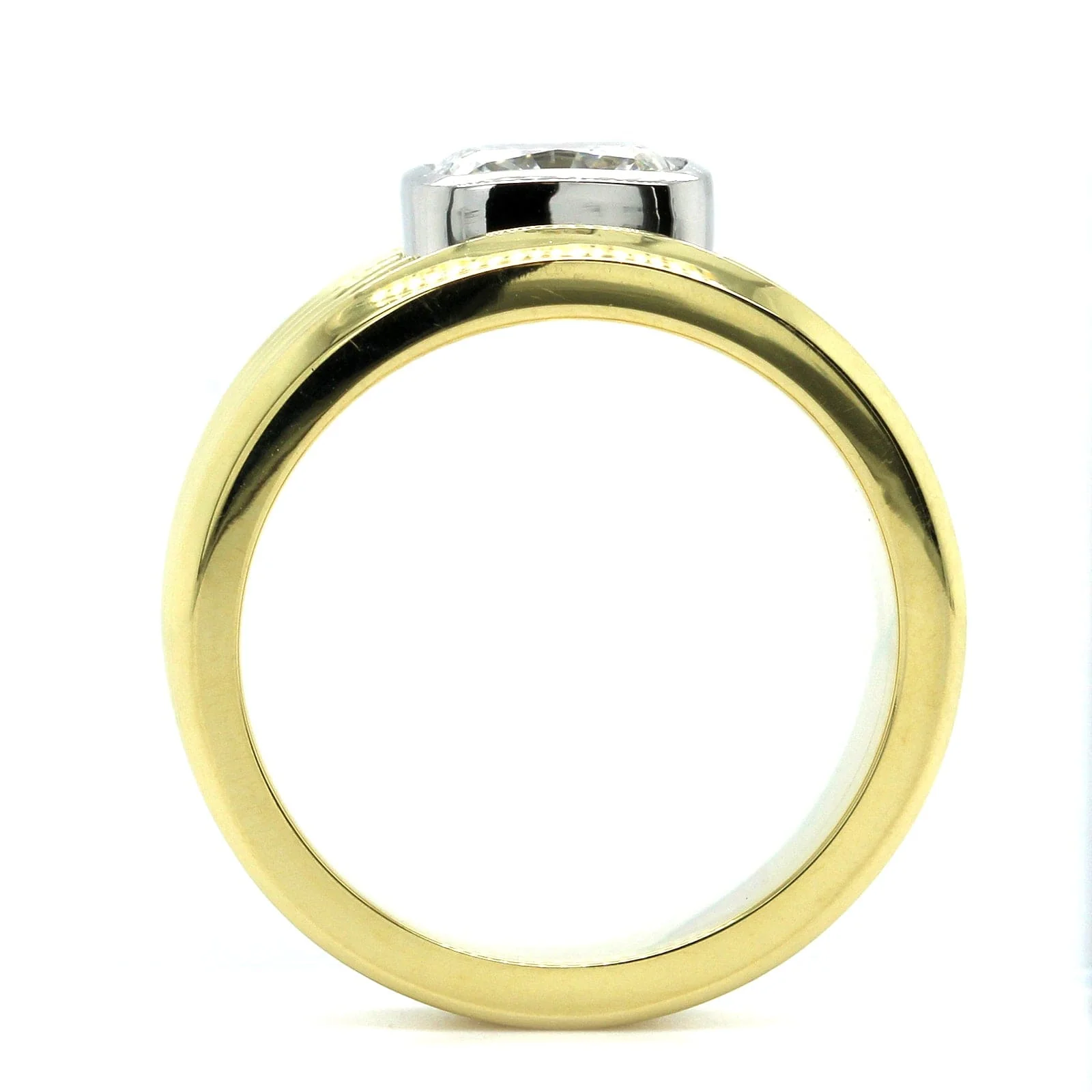 18K Yellow Gold Bezel Set Cushion Diamond Engagement Ring - Image 3