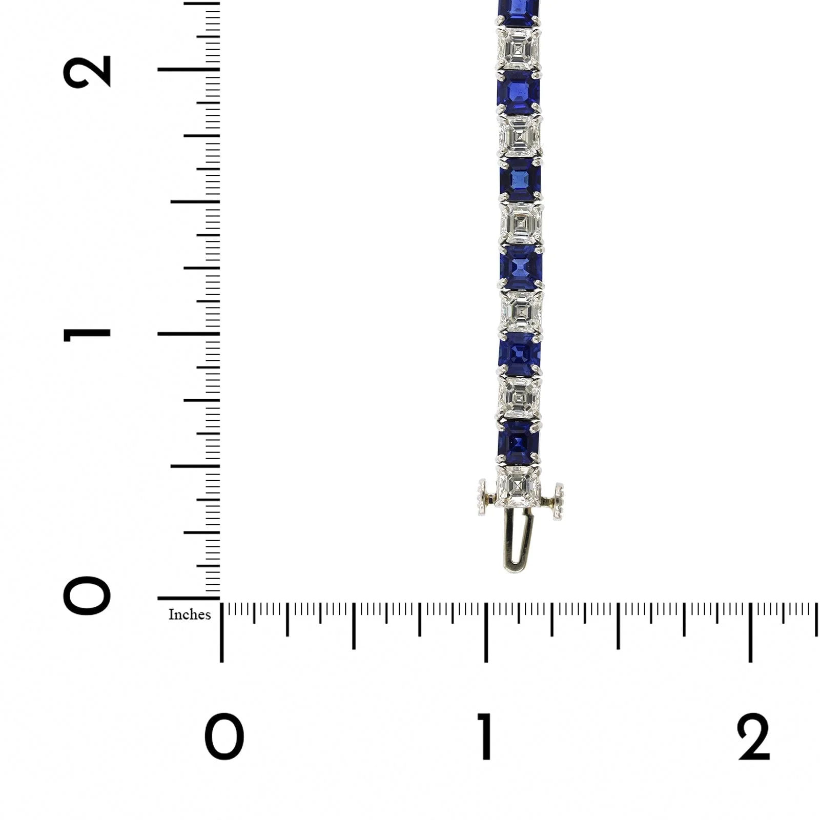 Platinum Asscher Cut Sapphire and Diamond Tennis Bracelet - Image 4