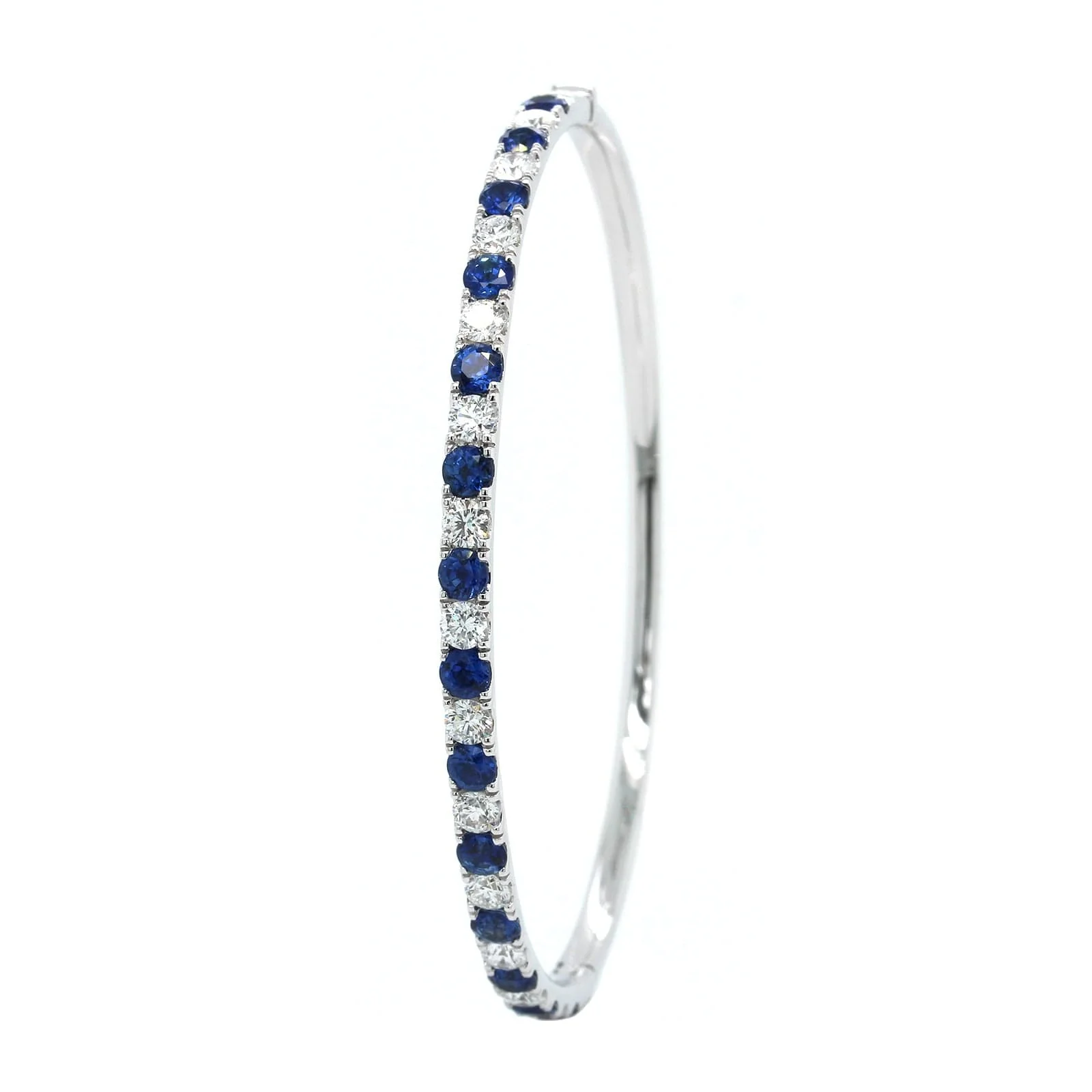 18K White Gold Sapphire and Diamond Bangle Bracelet - Image 2