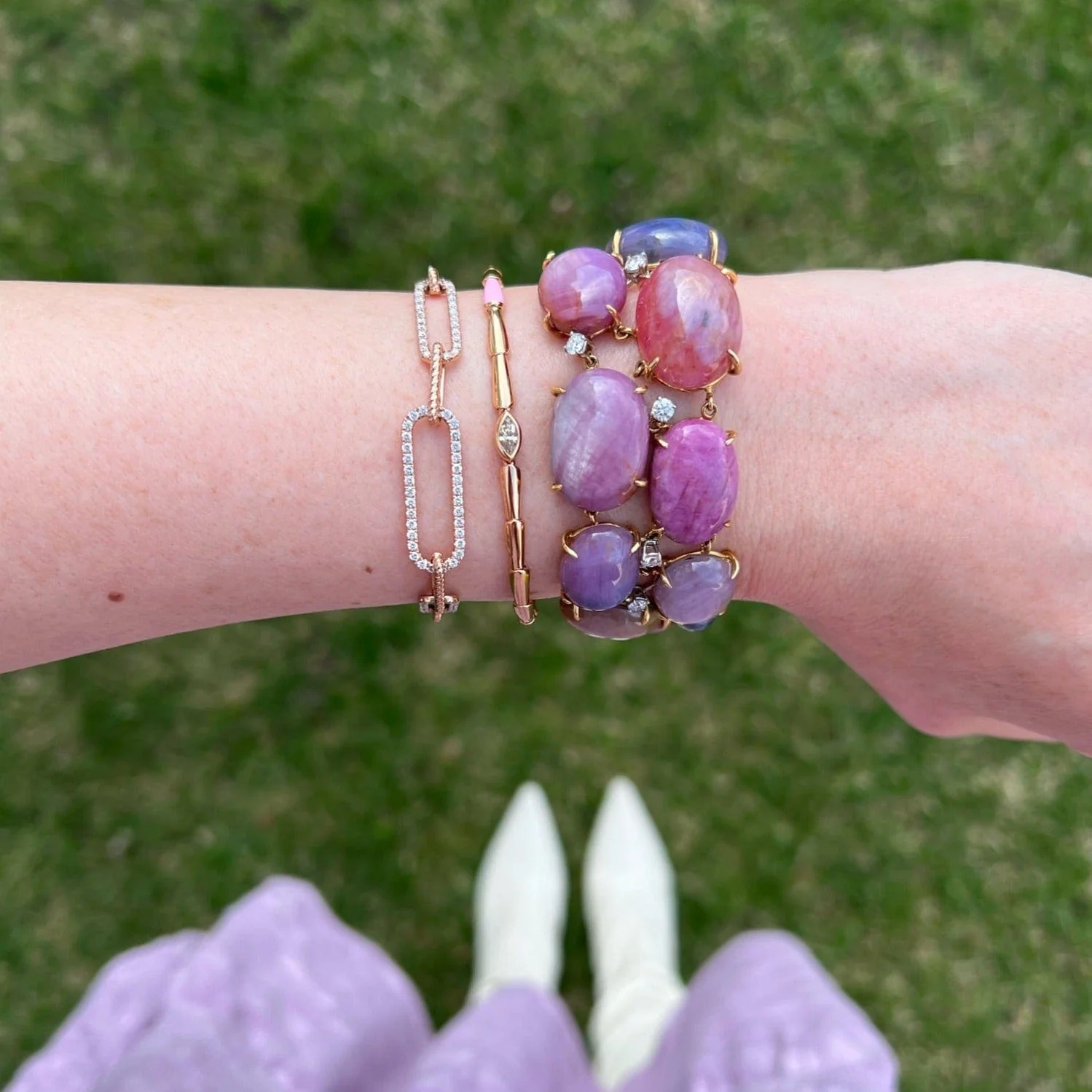 18K Rose Gold Multi Cabochon Sapphire Bracelet - Image 2