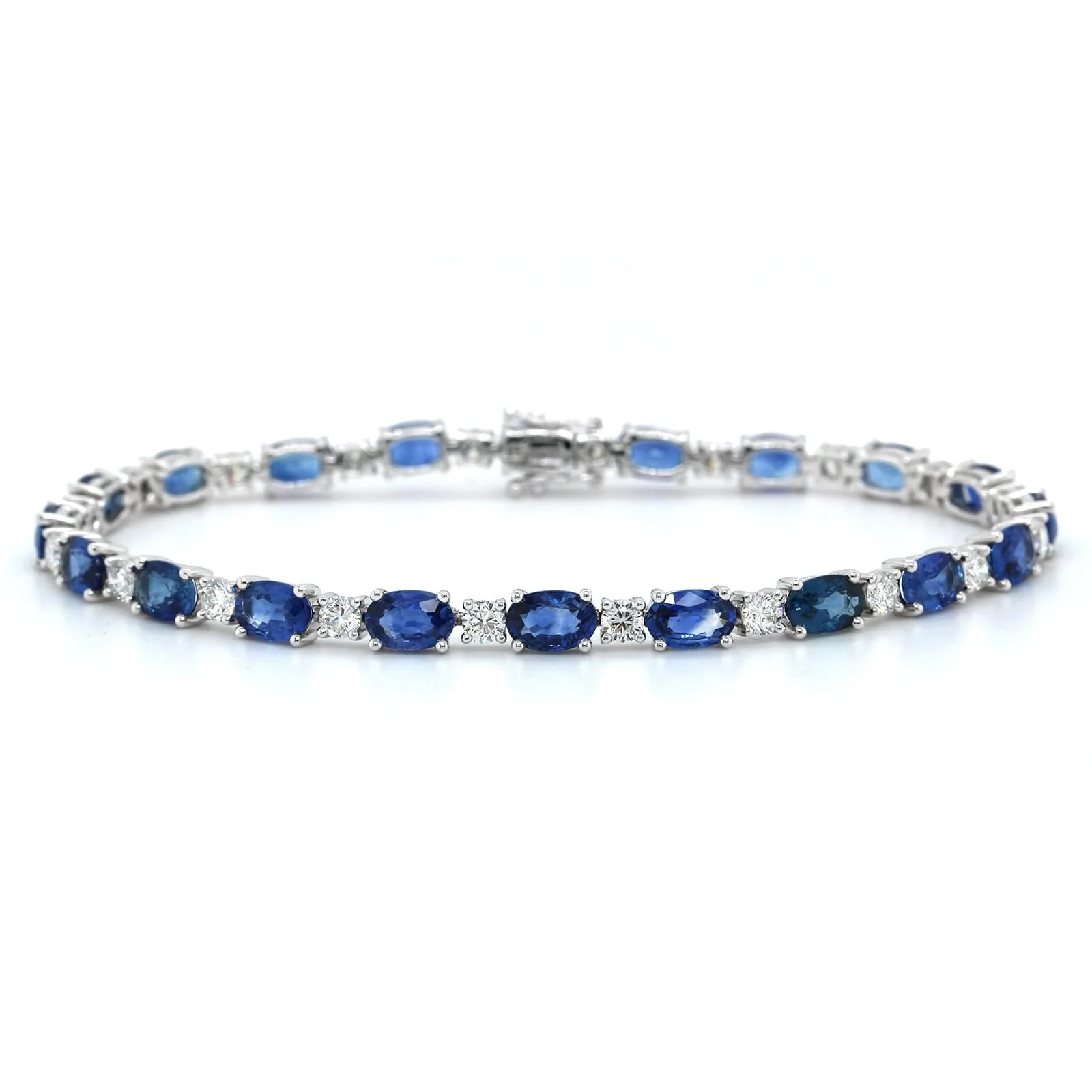 14K White Gold Sapphire and Diamond Tennis Bracelet - Image 4