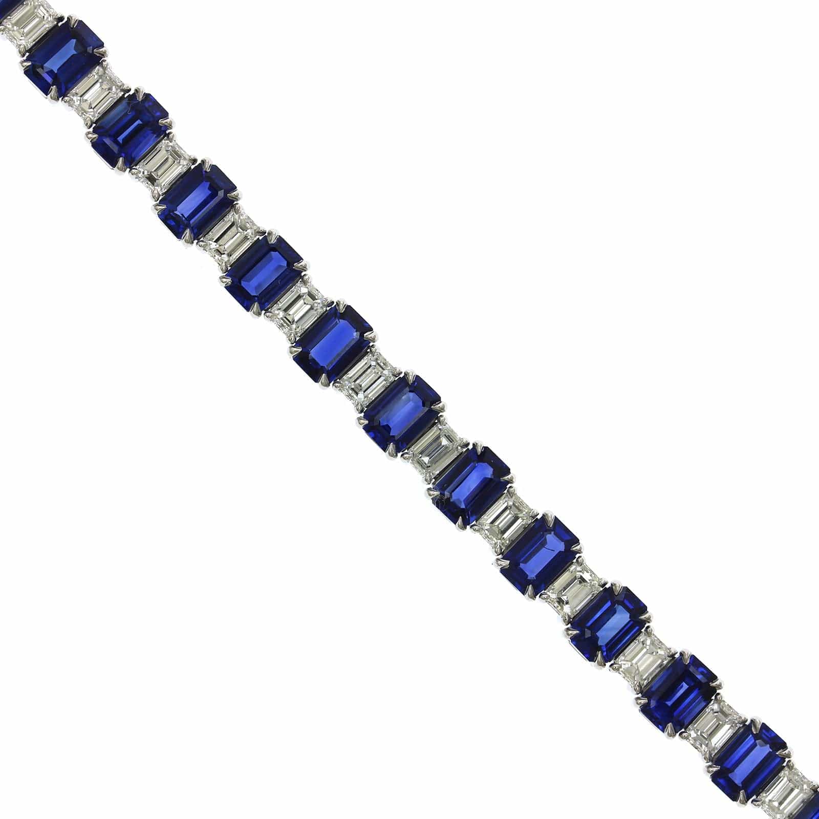Platinum Emerald Cut Sapphire and Diamond Bracelet - Image 2