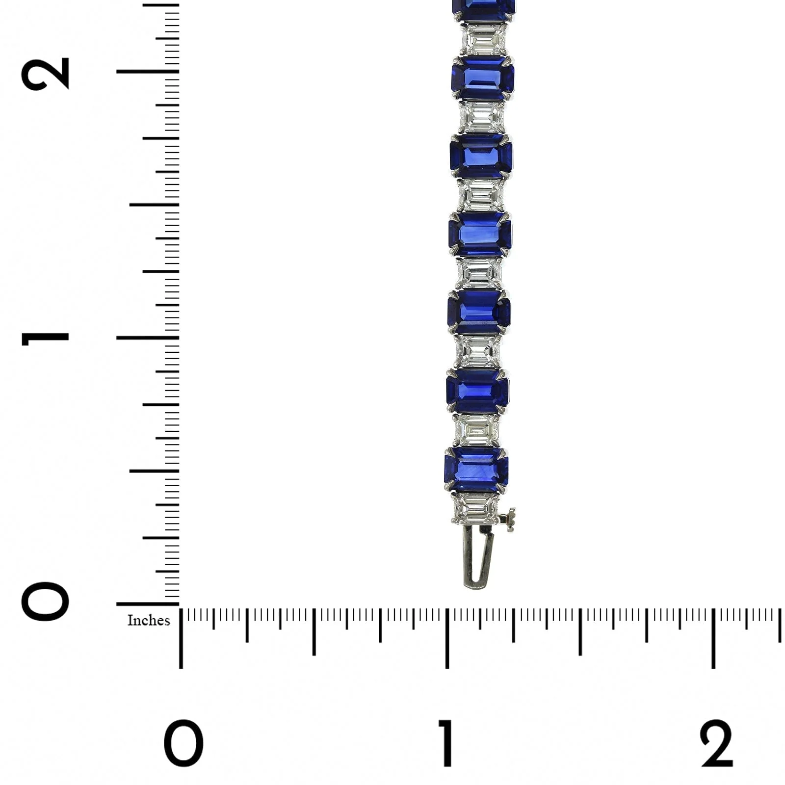 Platinum Emerald Cut Sapphire and Diamond Bracelet - Image 3