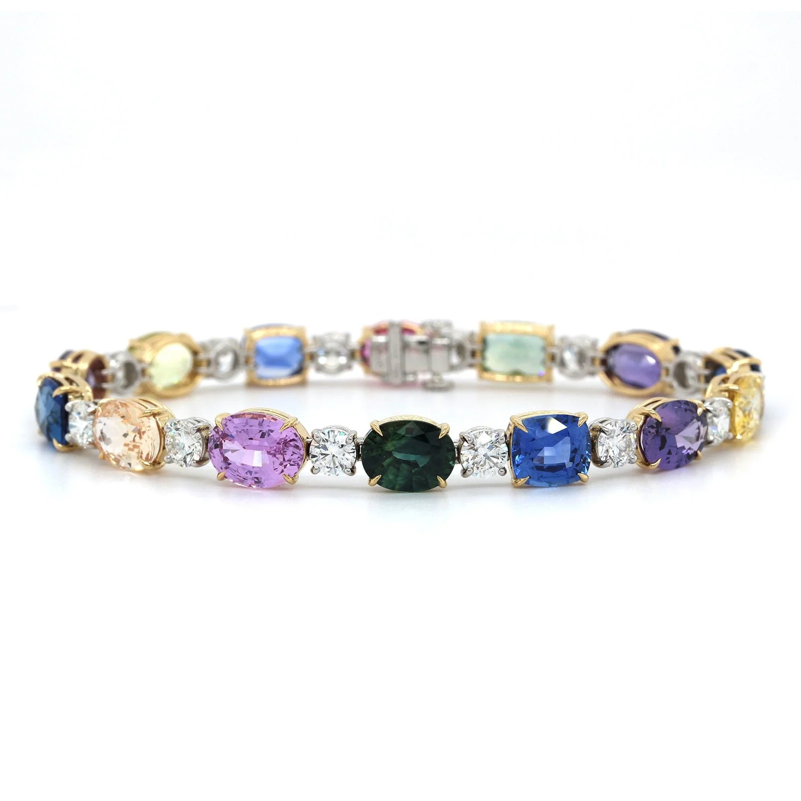 Platinum Multi Color Sapphire and Diamond Bracelet