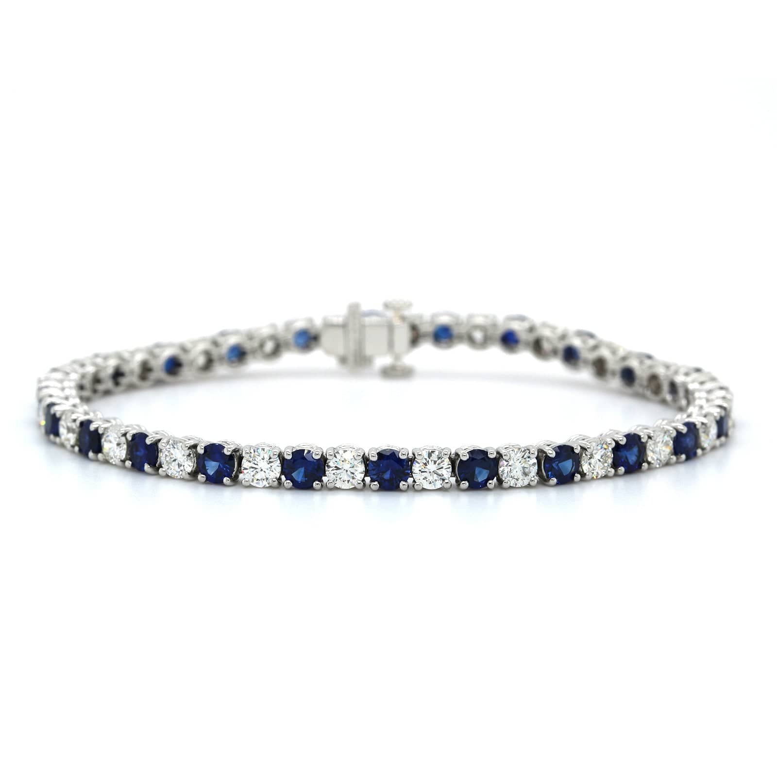 Platinum Sapphire and Diamond Tennis Bracelet - Image 4