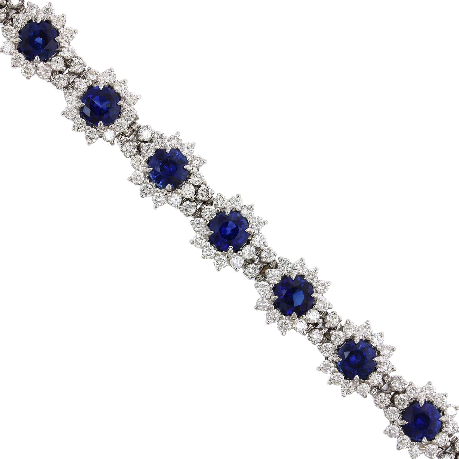 Platinum Sapphire and Diamond Halo Flower Design Bracelet - Image 2