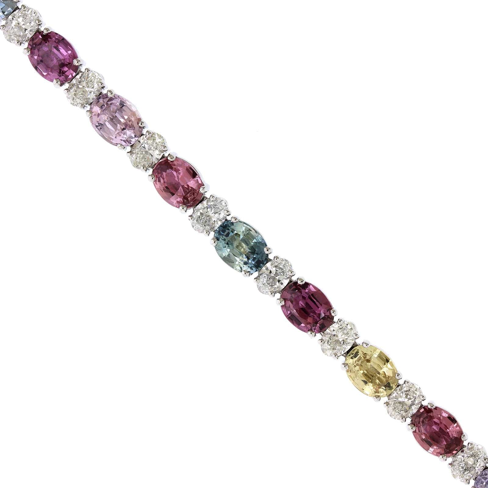 Platinum Multi Color Sapphire and Diamond Bracelet - Image 2