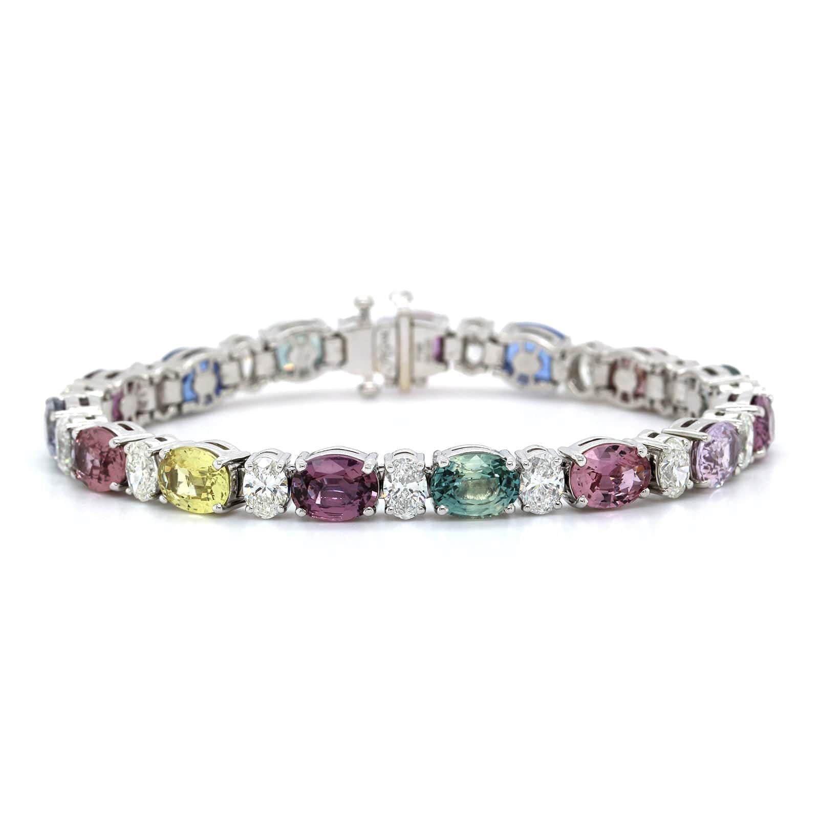 Platinum Multi Color Sapphire and Diamond Bracelet - Image 4