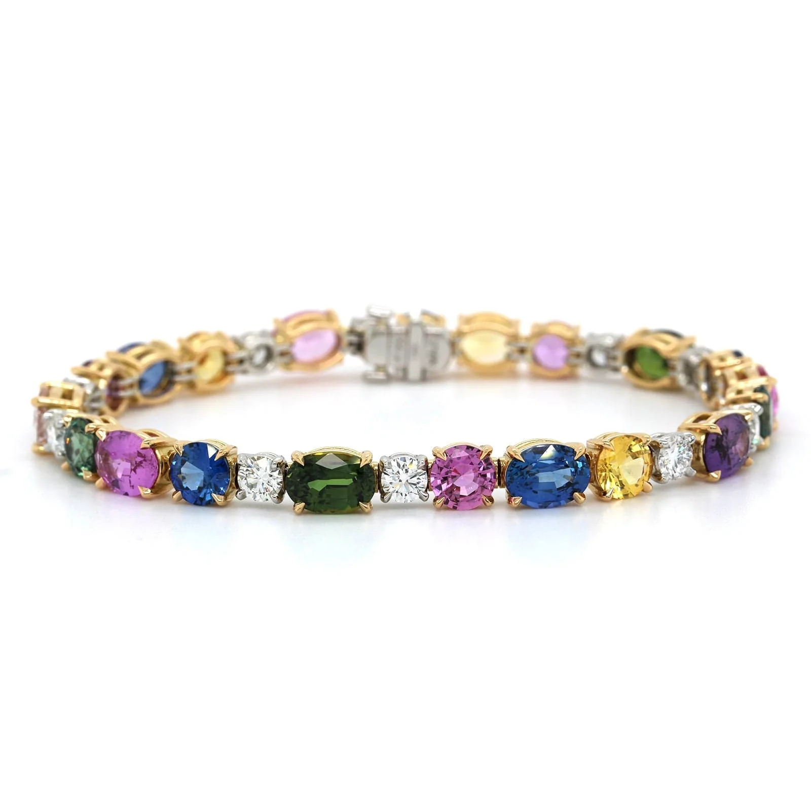 18K Yellow Gold Multi Color Sapphire Bracelet - Image 4