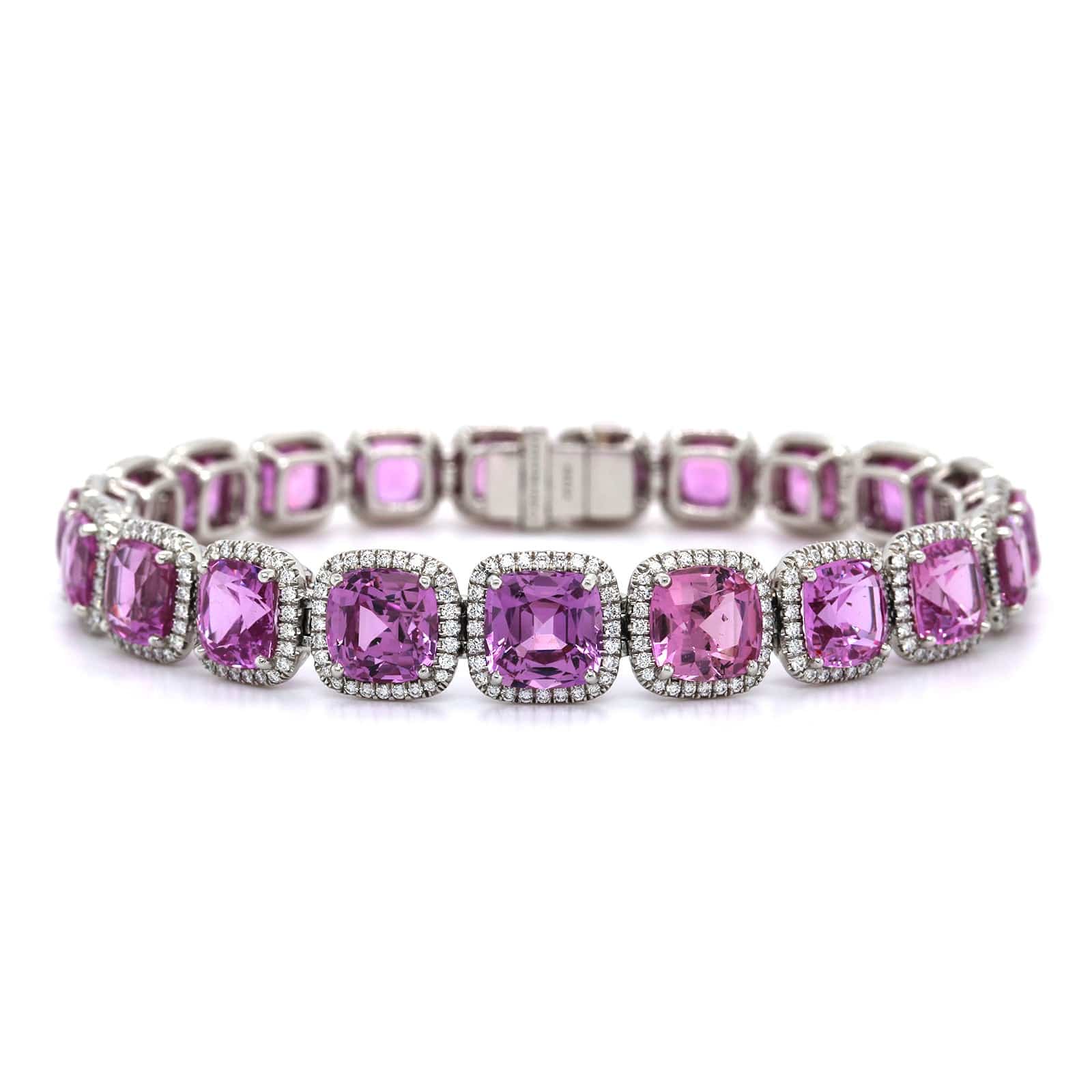 Platinum Pink Sapphire & Diamond Stretch Bracelet - Image 4