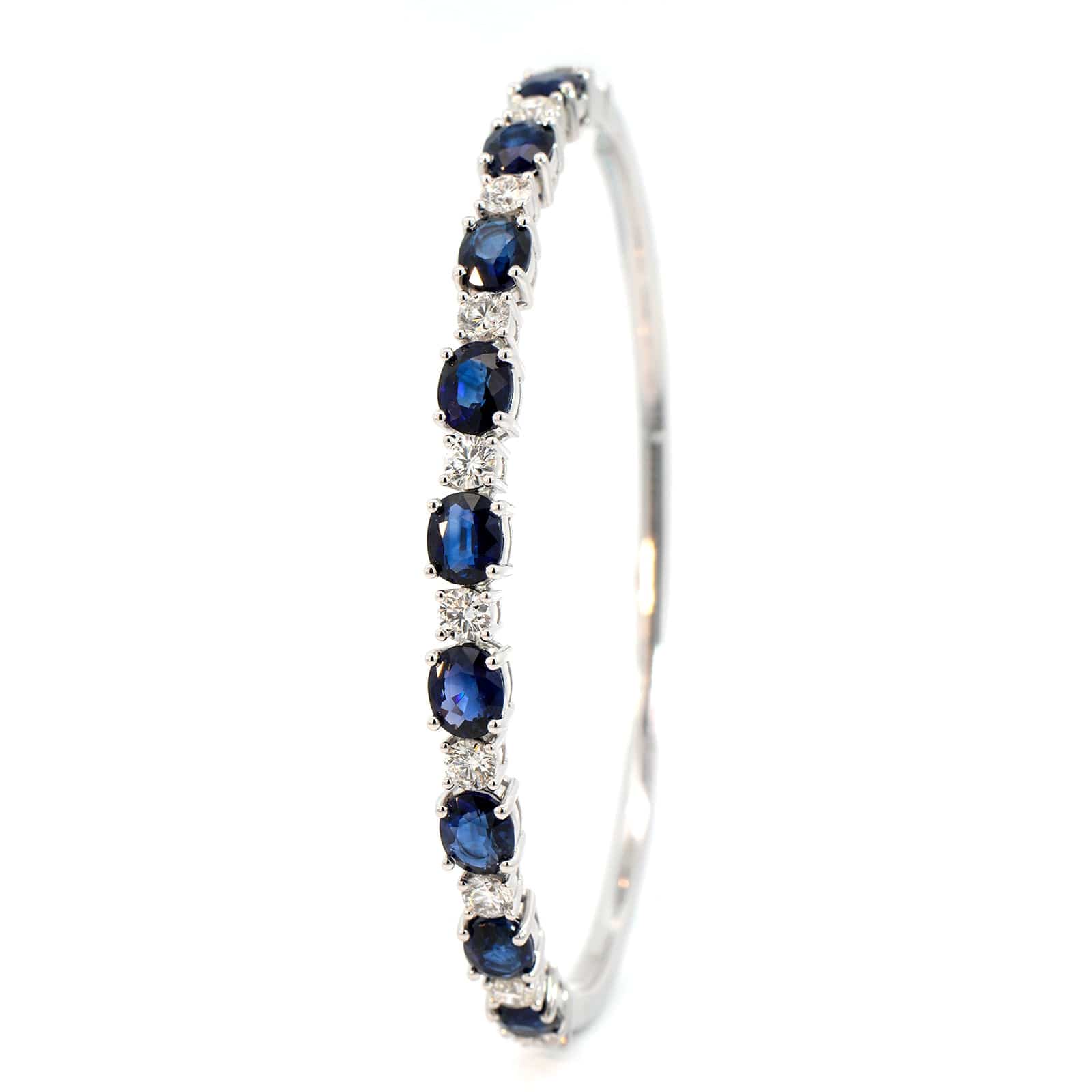 14K White Gold Diamond and Sapphire Bangle - Image 2