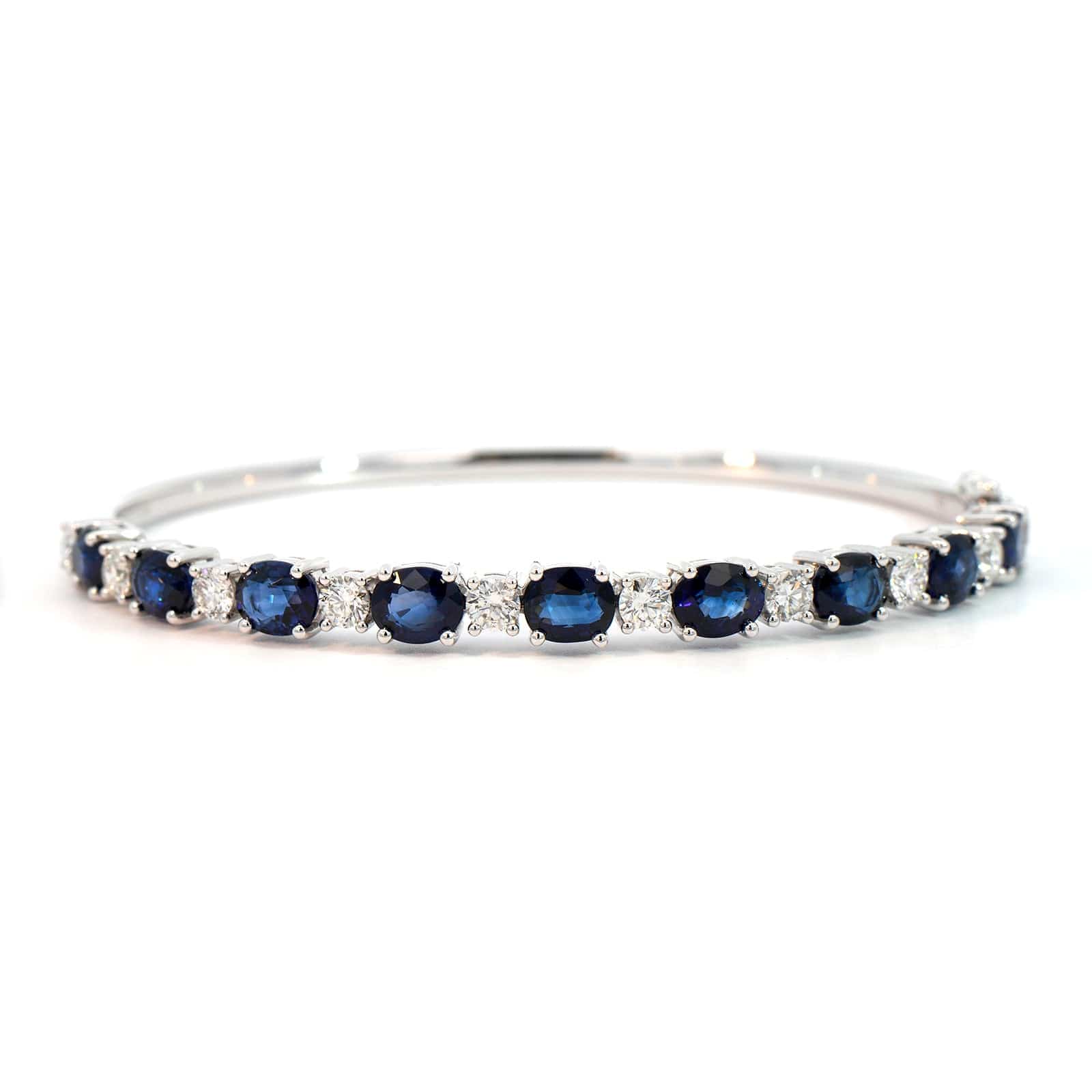 14K White Gold Diamond and Sapphire Bangle - Image 4