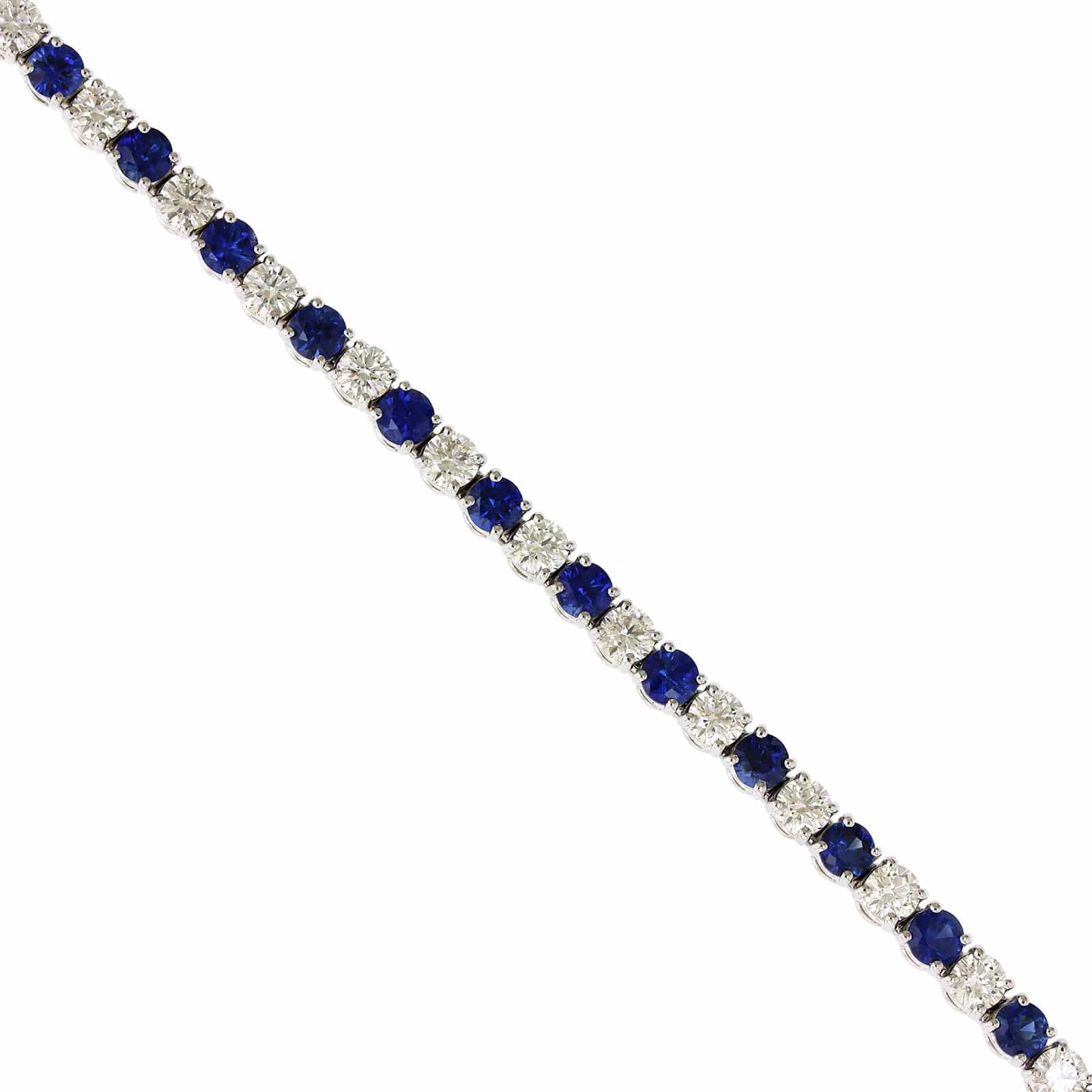 18K White Gold Diamond and Sapphire Tennis Bracelet - Image 2