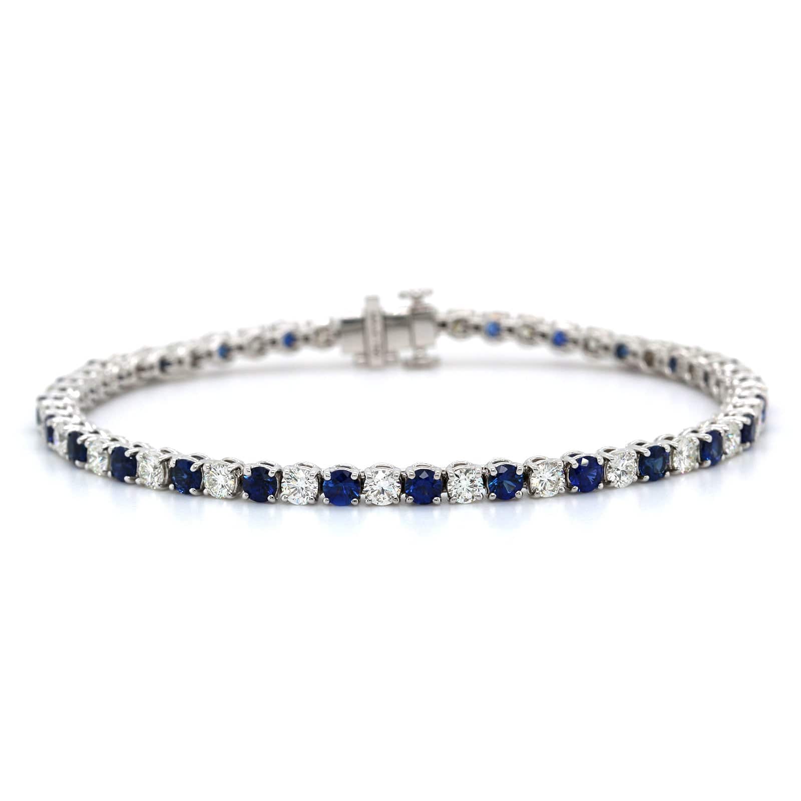 18K White Gold Diamond and Sapphire Tennis Bracelet - Image 4