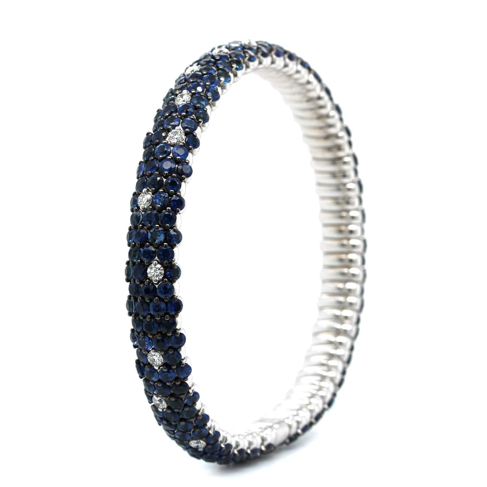 Zydo 18K White Gold Prong Set Alternating Sapphire & Diamond Stretch Bracelet - Image 2