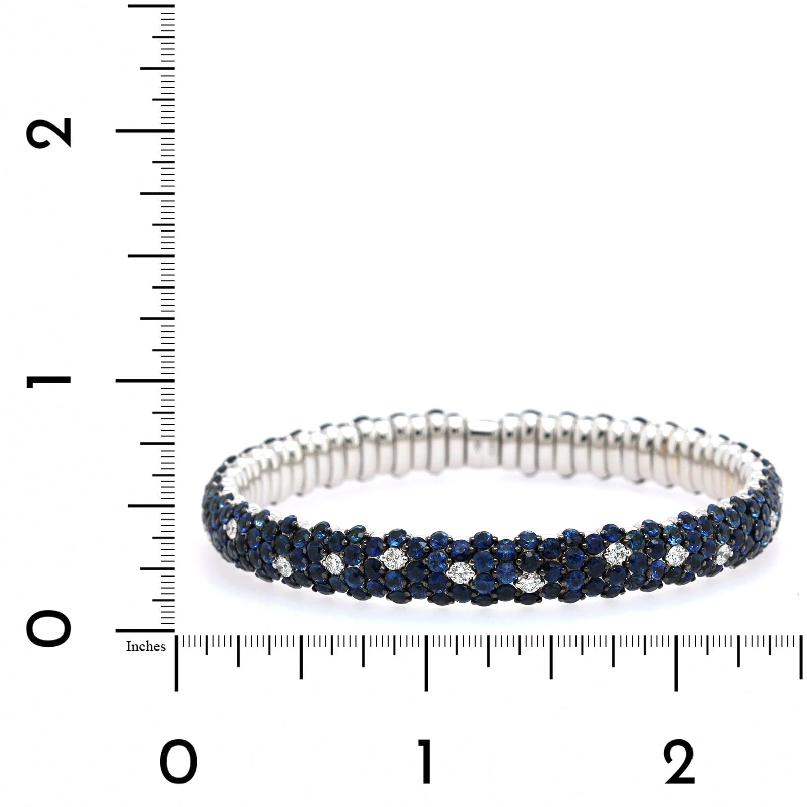 Zydo 18K White Gold Prong Set Alternating Sapphire & Diamond Stretch Bracelet - Image 3