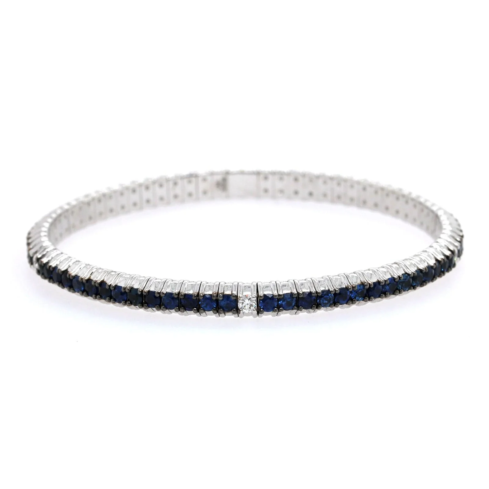 Zydo 18K White Gold Sapphire Diamond Stretch Bracelet - Image 4