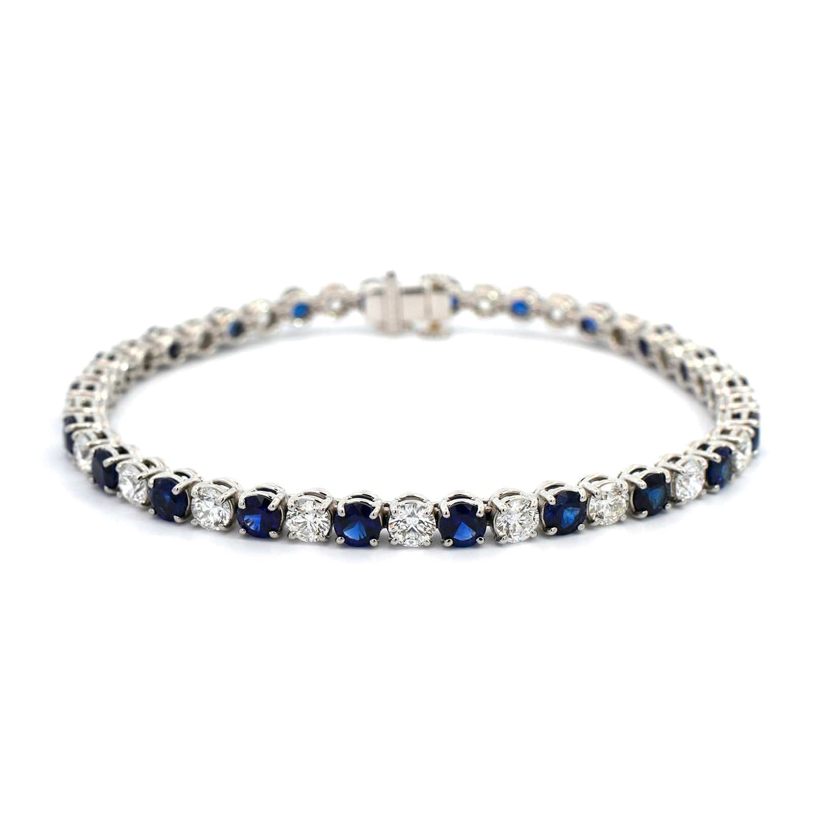 Platinum Alternating Sapphire and Diamond Tennis Bracelet - Image 4