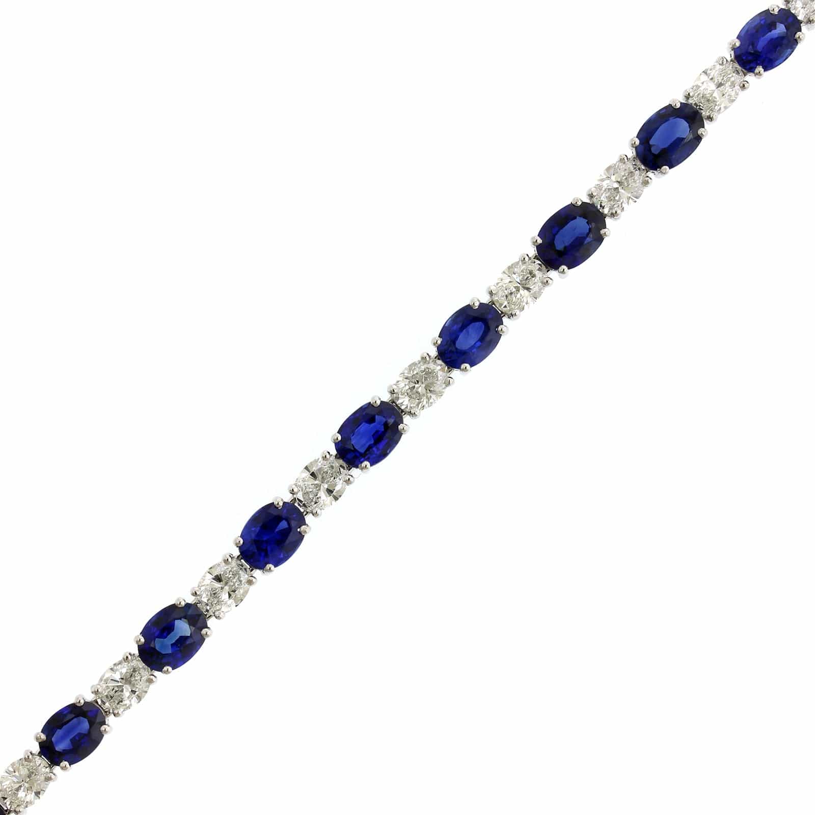 Platinum Alternating Sapphire and Diamond Tennis Bracelet - Image 2
