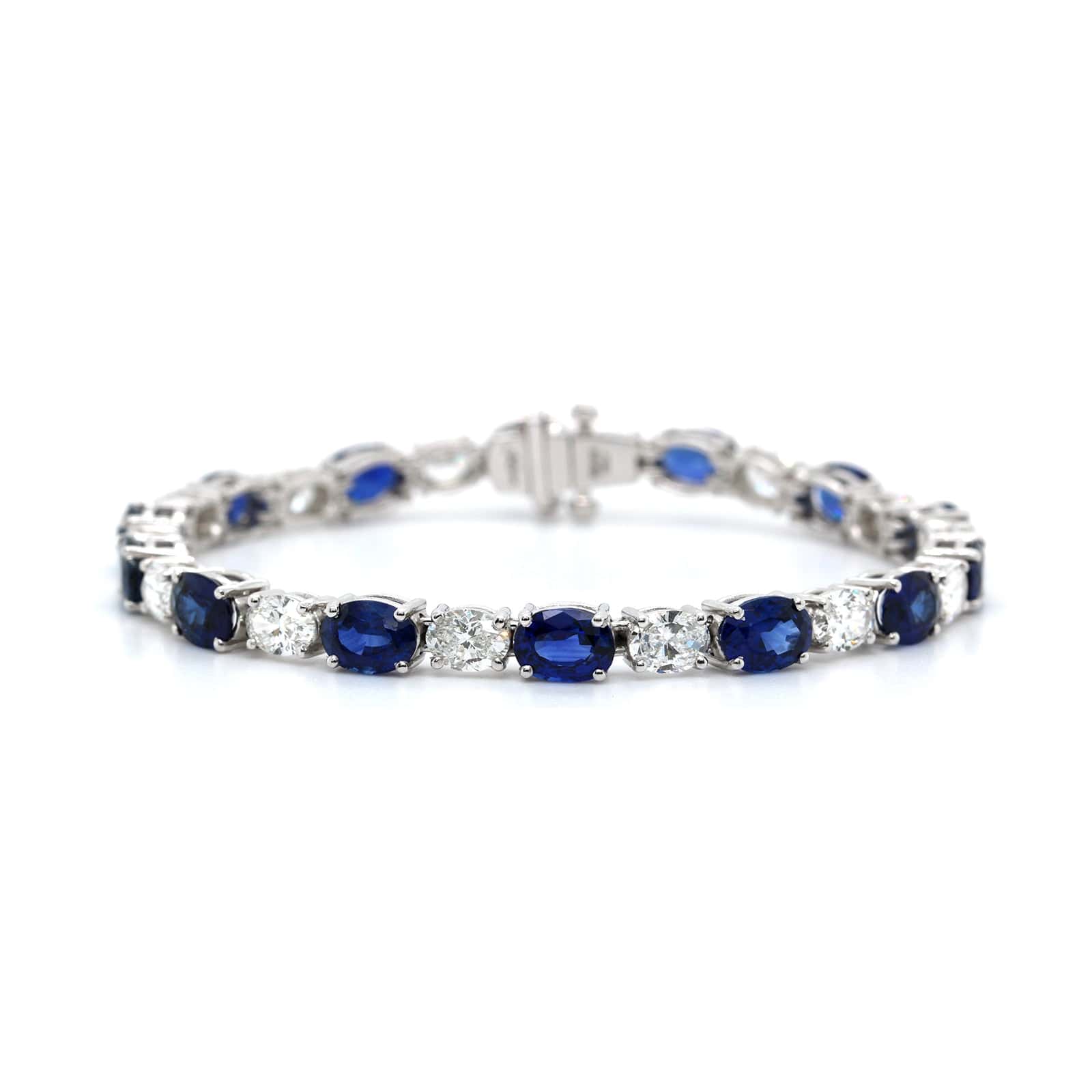 Platinum Alternating Sapphire and Diamond Tennis Bracelet - Image 4