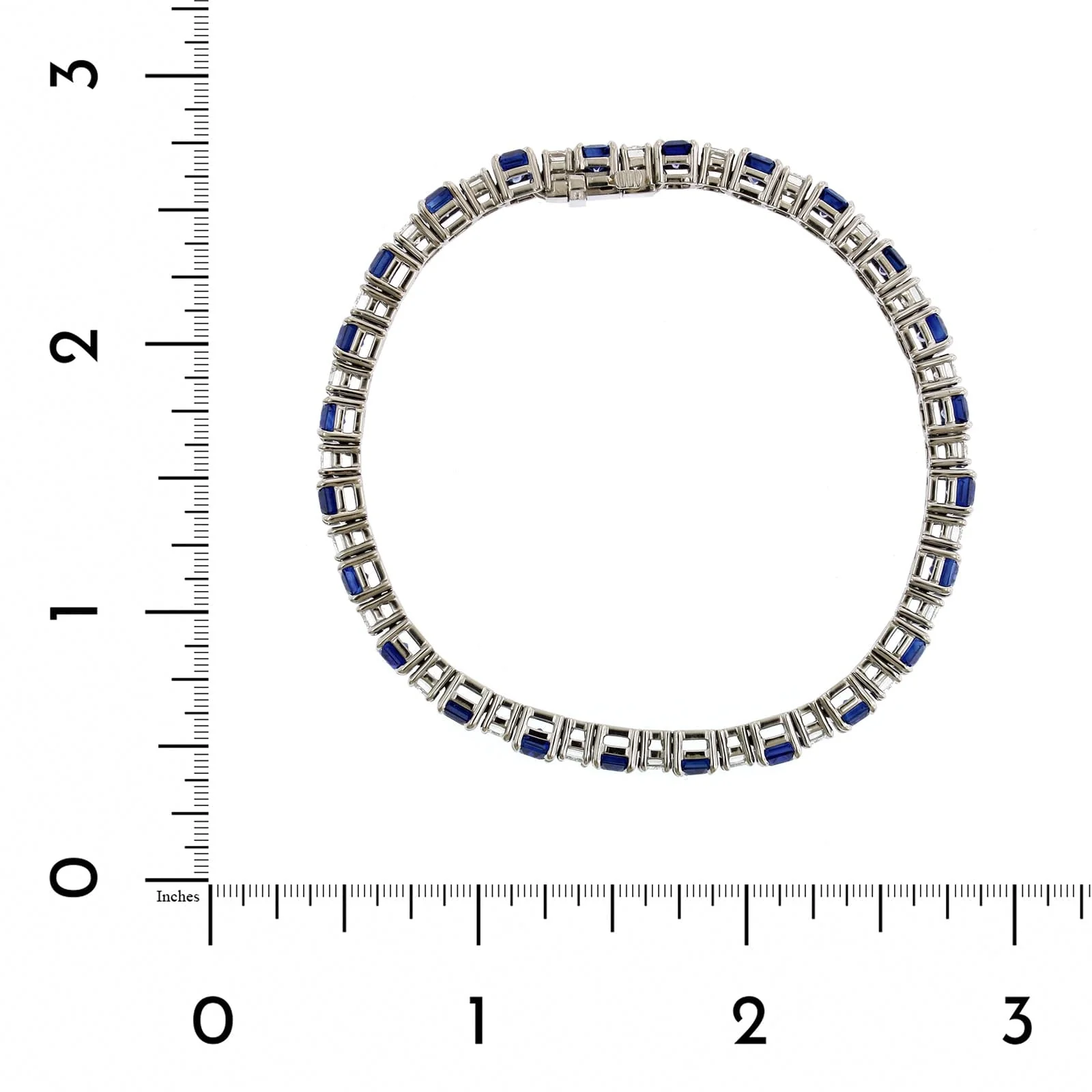 Platinum Emerald Cut Sapphire and Diamond Line Bracelet - Image 2