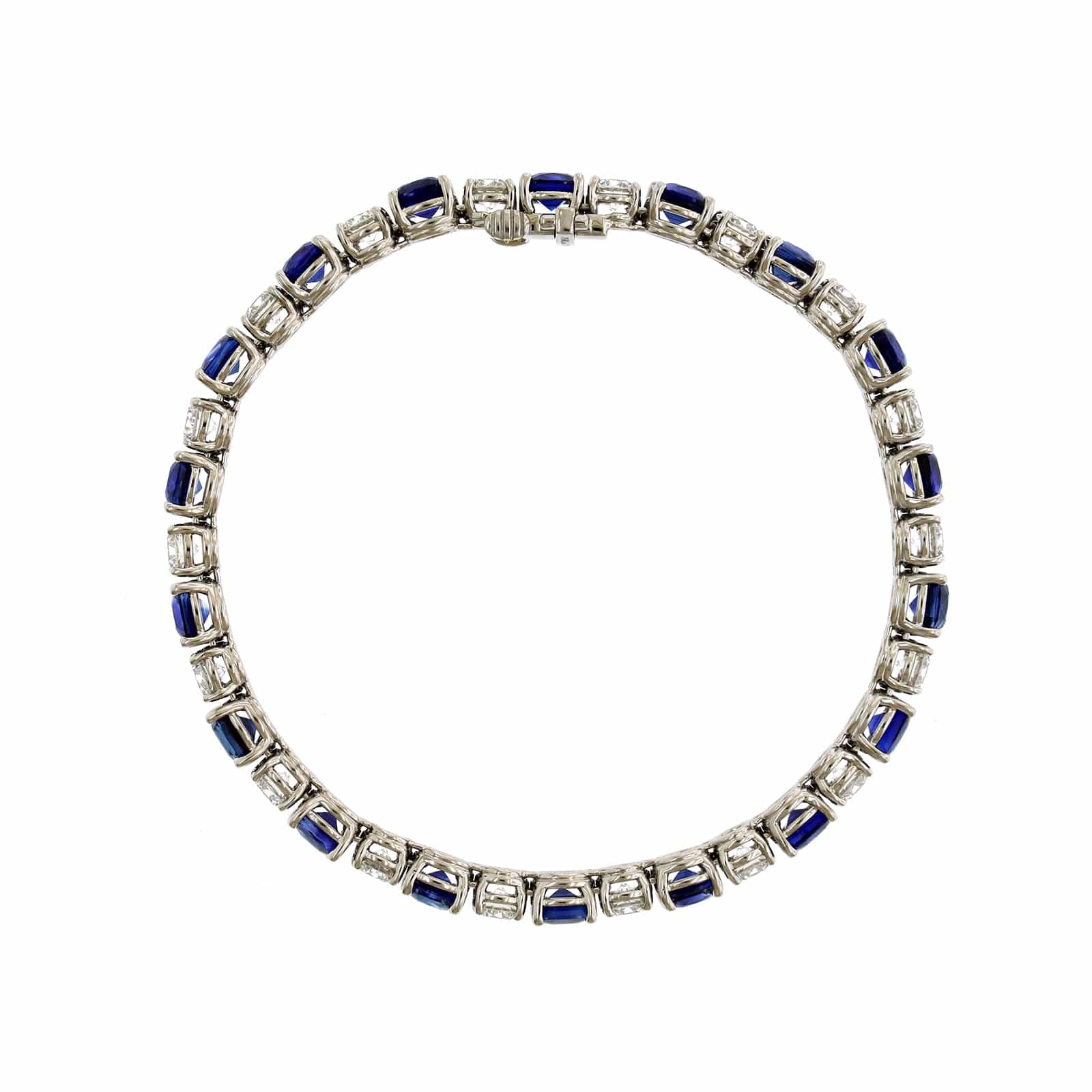 Platinum Alternating Sapphire and Diamond Tennis Bracelet - Image 2