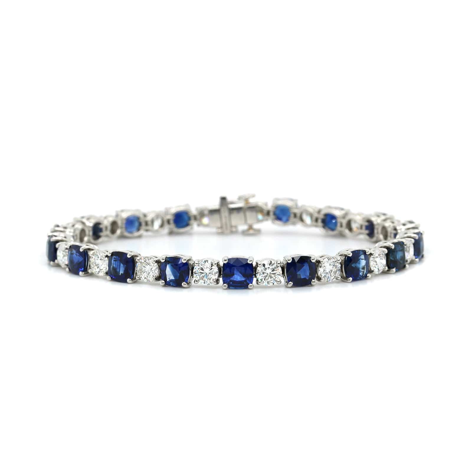 Platinum Alternating Sapphire and Diamond Tennis Bracelet - Image 5