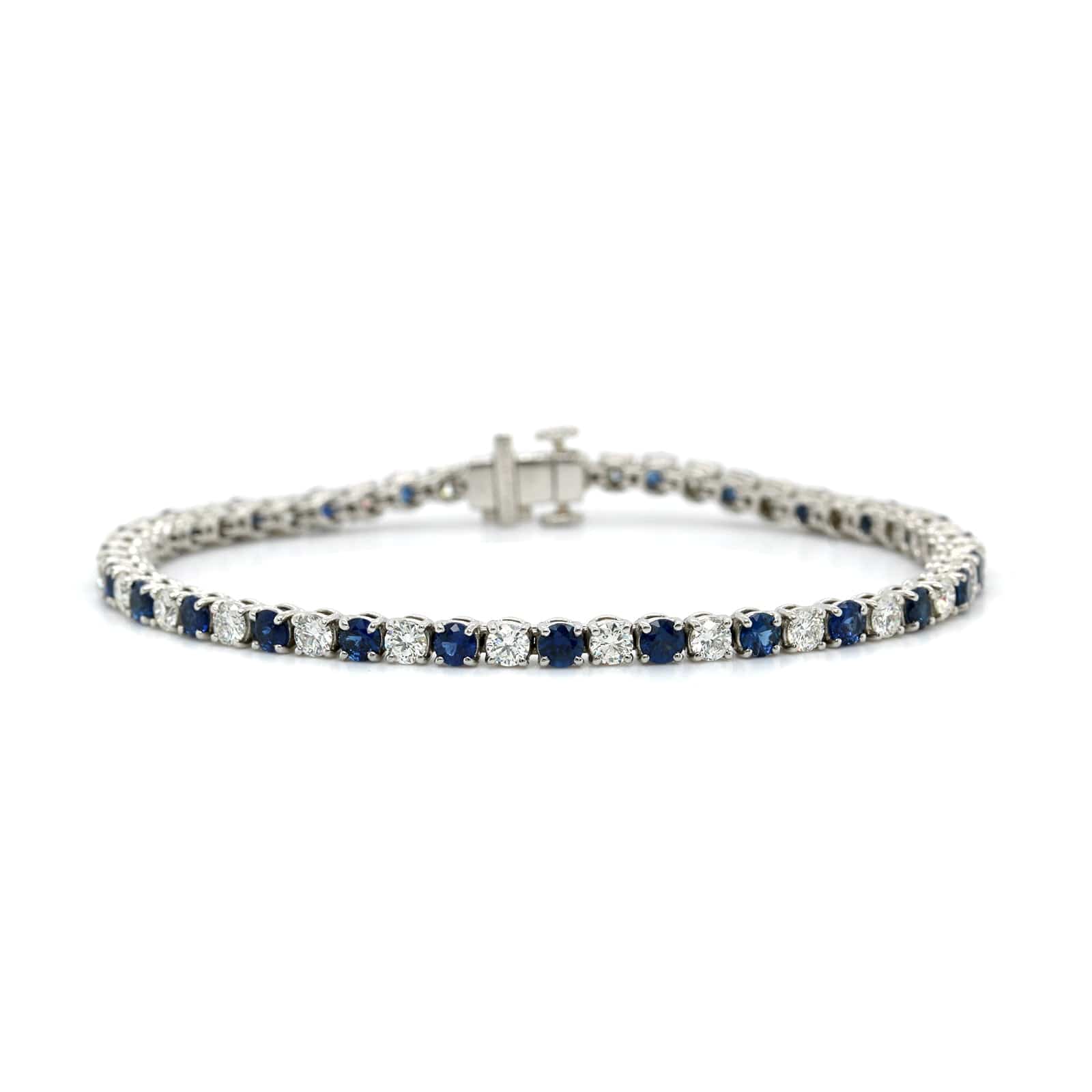 Platinum Alternating Sapphire and Diamond Tennis Bracelet