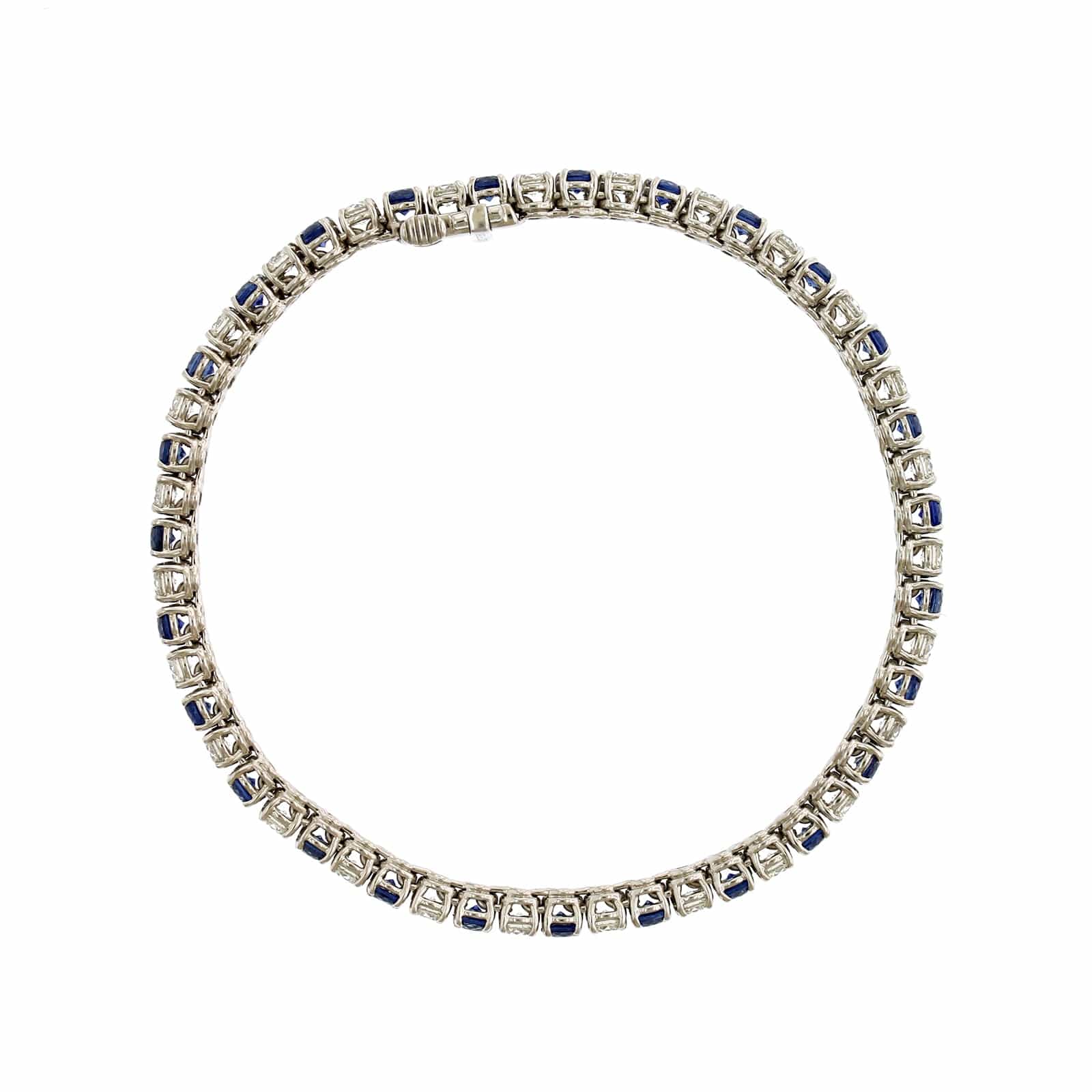 Platinum Alternating Sapphire and Diamond Tennis Bracelet - Image 2