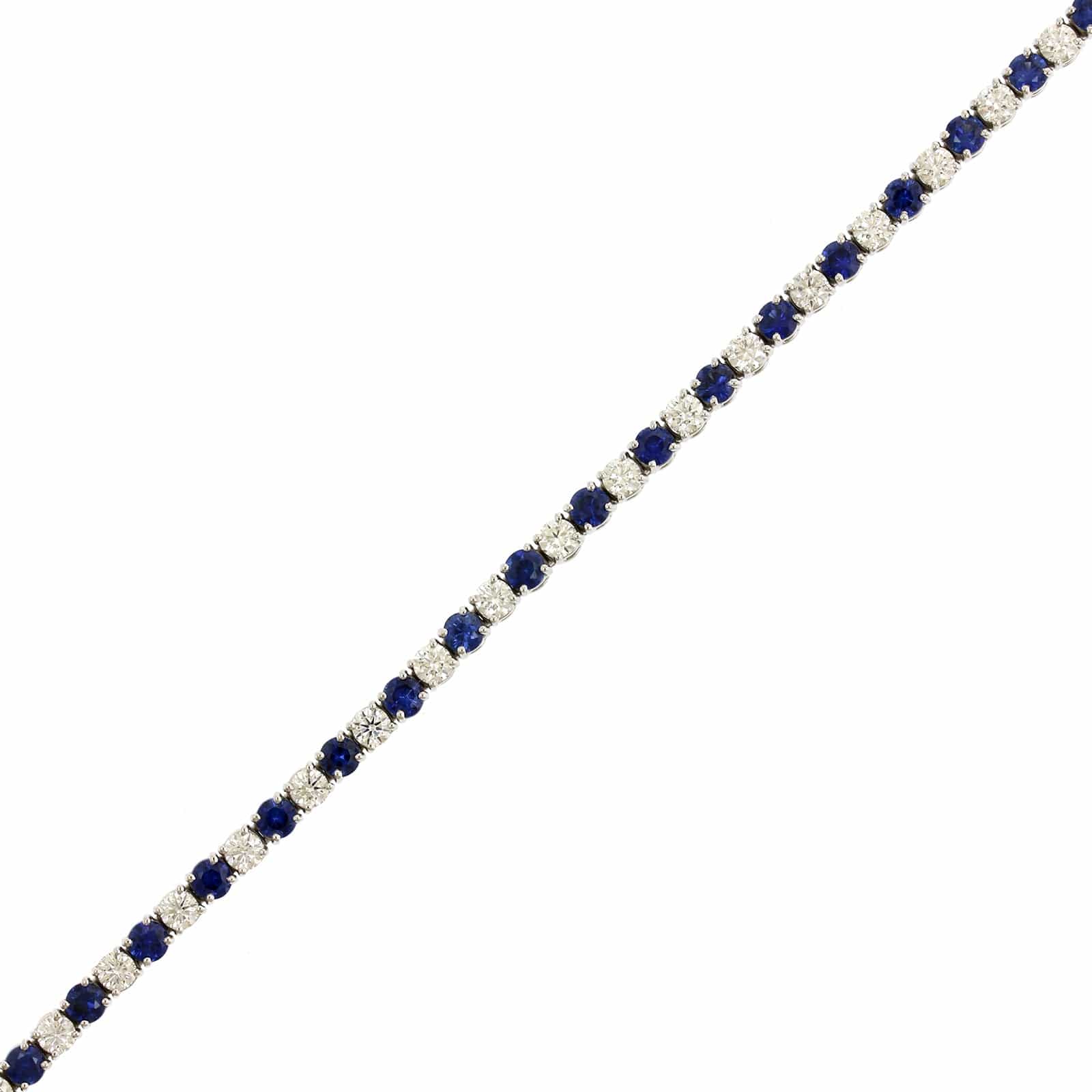 Platinum Alternating Sapphire and Diamond Tennis Bracelet - Image 3