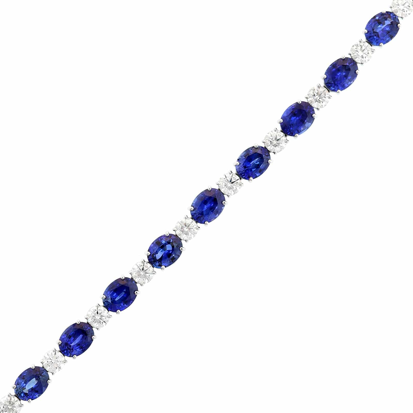 Platinum Oval Blue Sapphire and Round Diamond Bracelet - Image 2