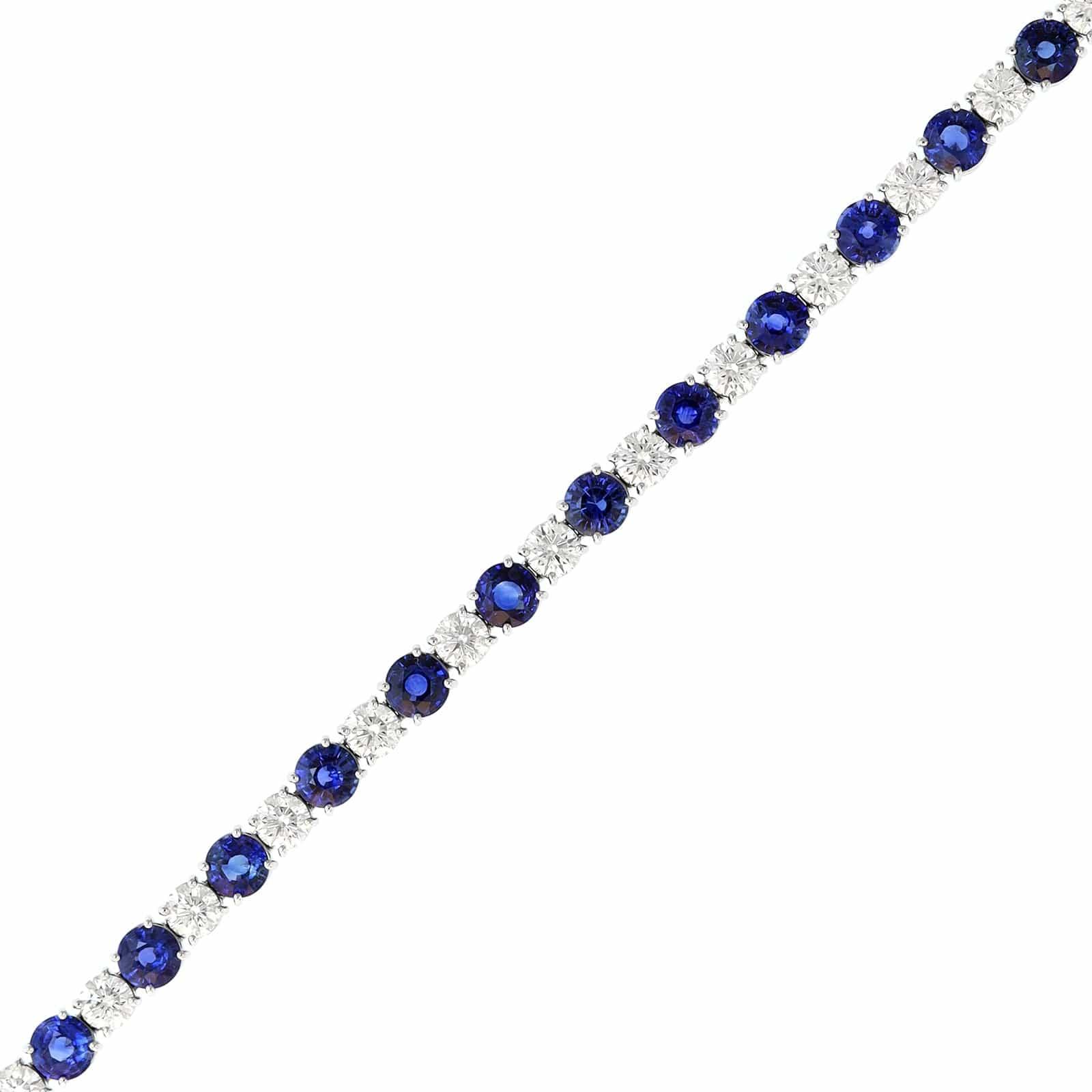 Platinum Round Sapphire and Diamond Tennis Bracelet - Image 2