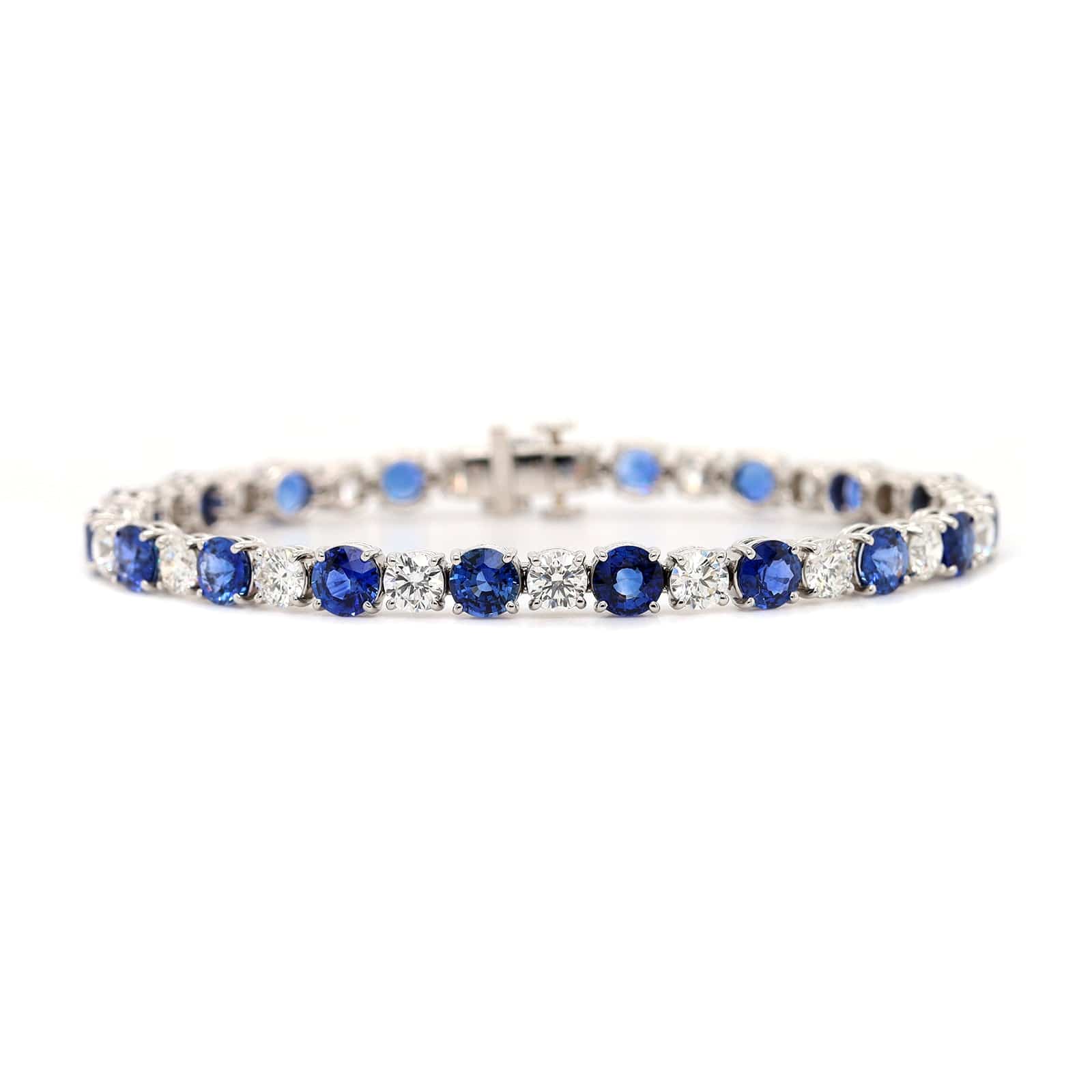 Platinum Round Sapphire and Diamond Tennis Bracelet - Image 4